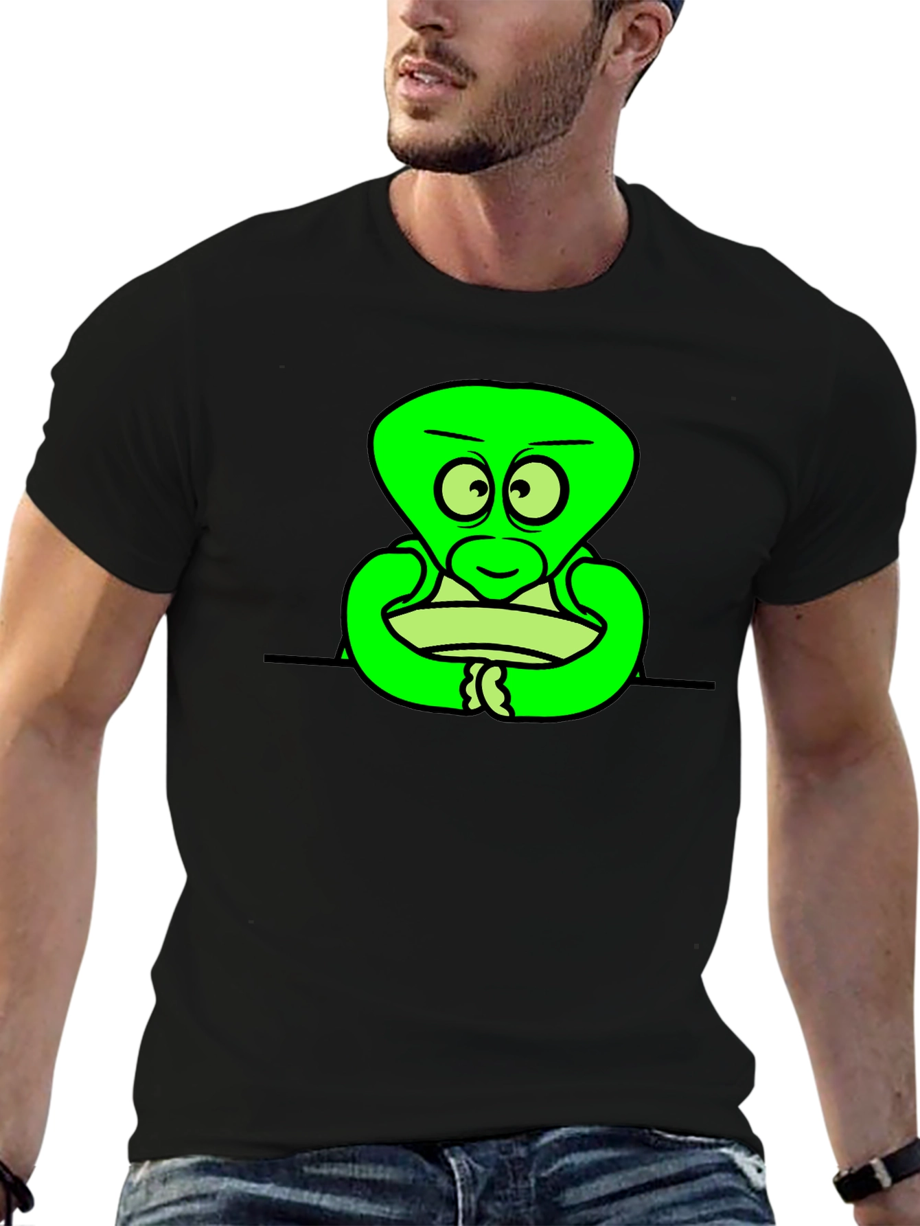 Cartoon Alien Graphic Black T-Shirt