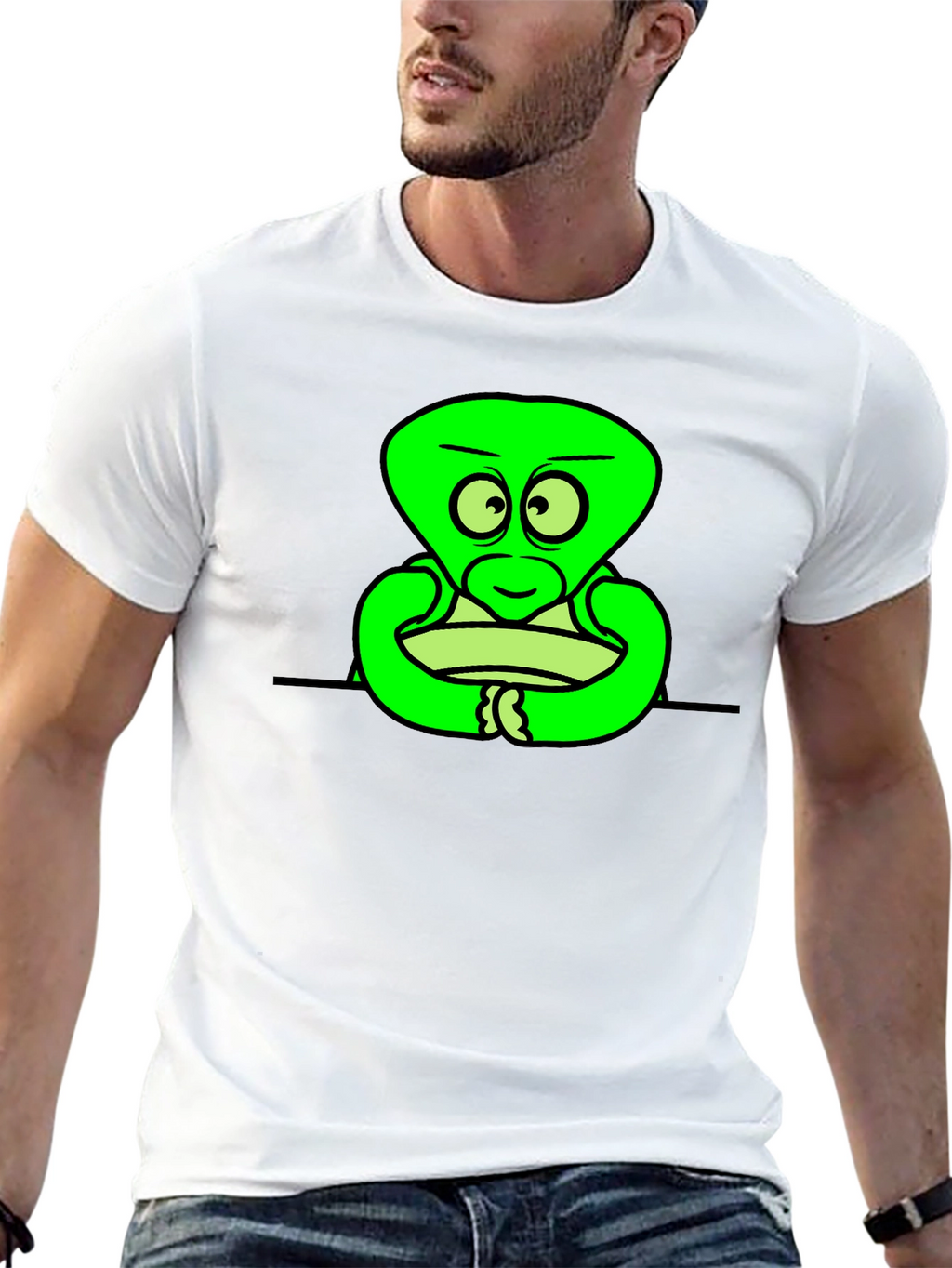 Cartoon Alien Graphic Black T-Shirt