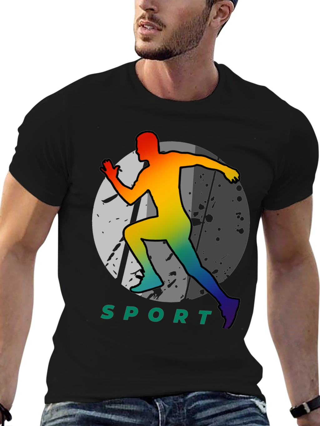Sport Runner Graphic Tee - Black Cotton