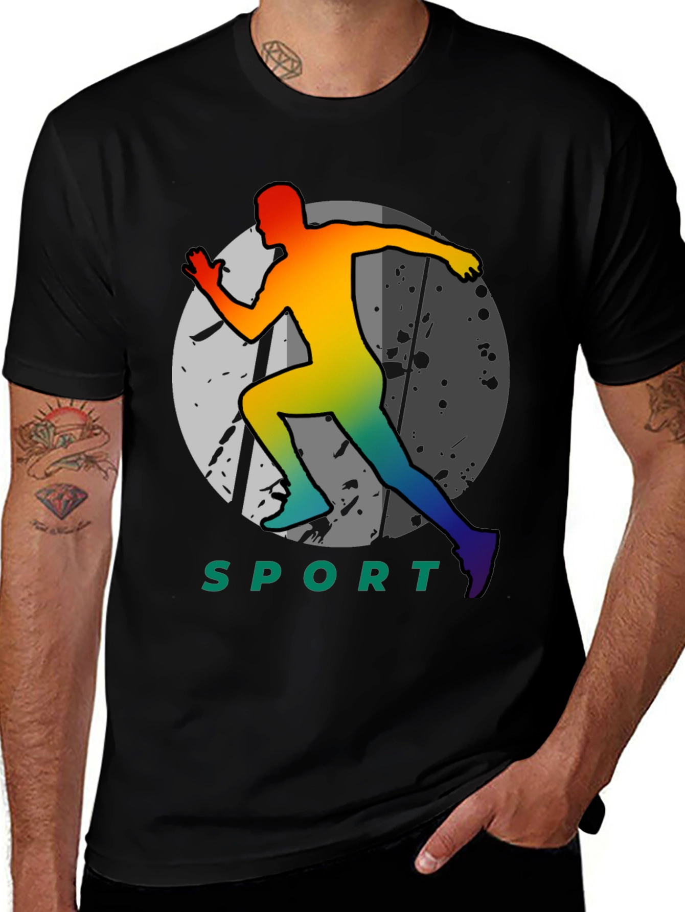 Sport Runner Graphic Tee - Black Cotton