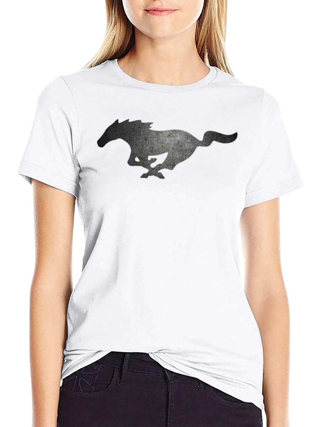 Black T-shirt with Running Horse Graphic