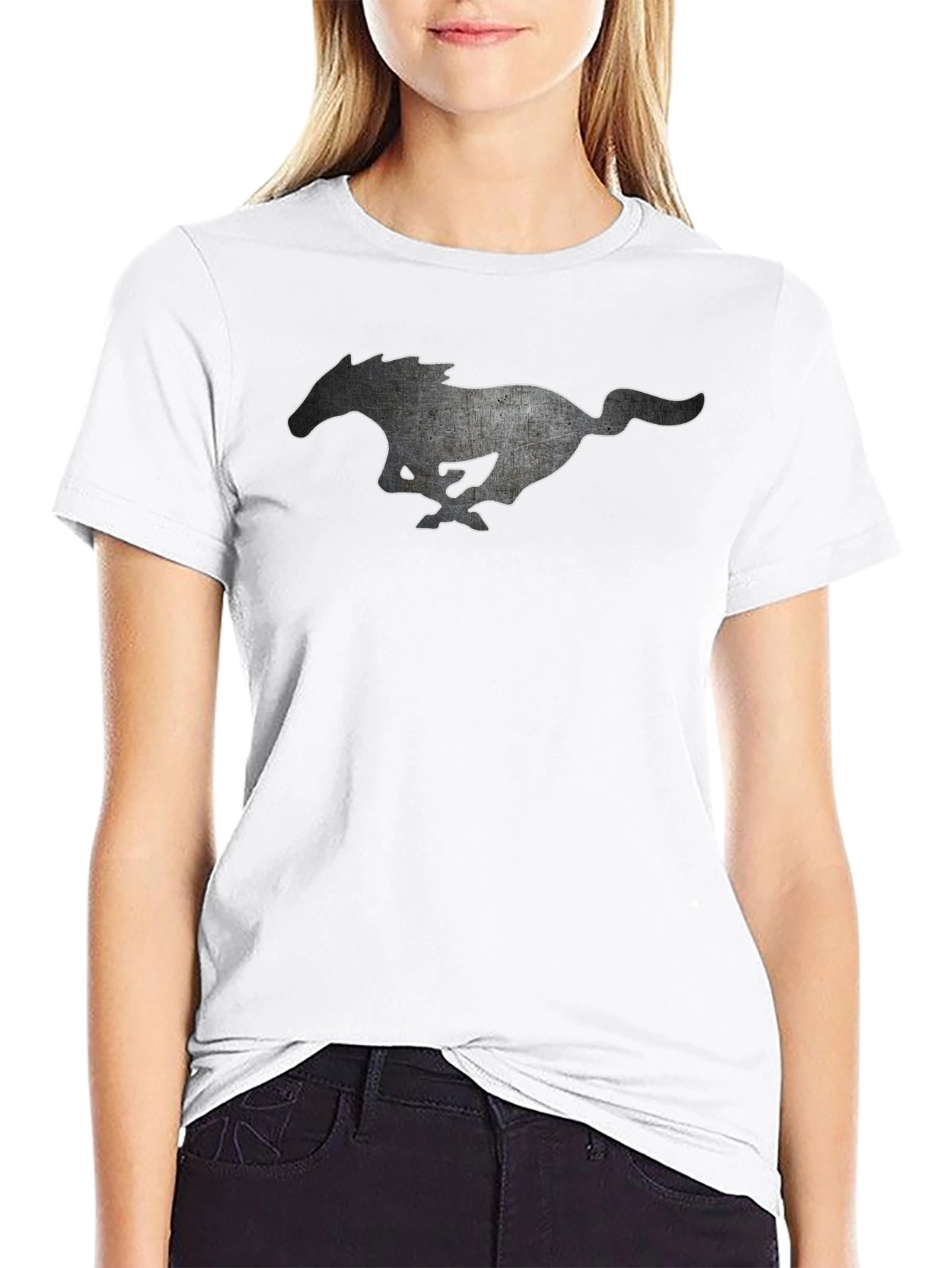 Black T-shirt with Running Horse Graphic