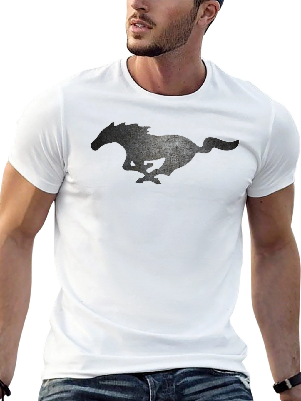 Black T-shirt with Running Horse Graphic