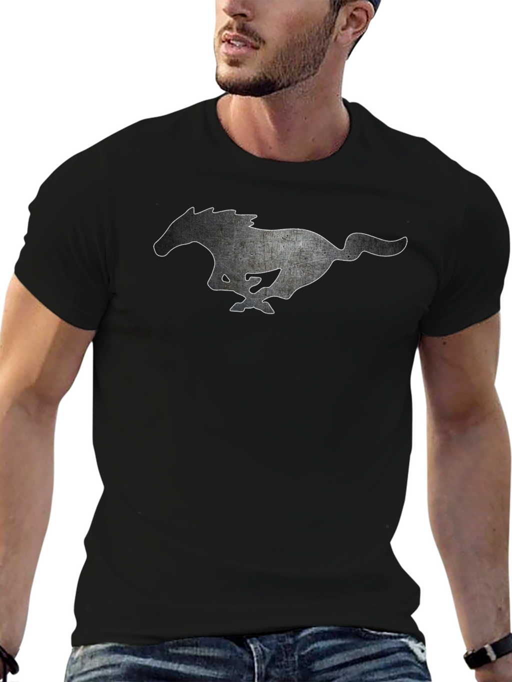 Black T-shirt with Running Horse Graphic