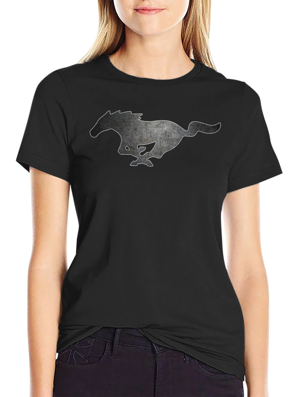 Black T-shirt with Running Horse Graphic