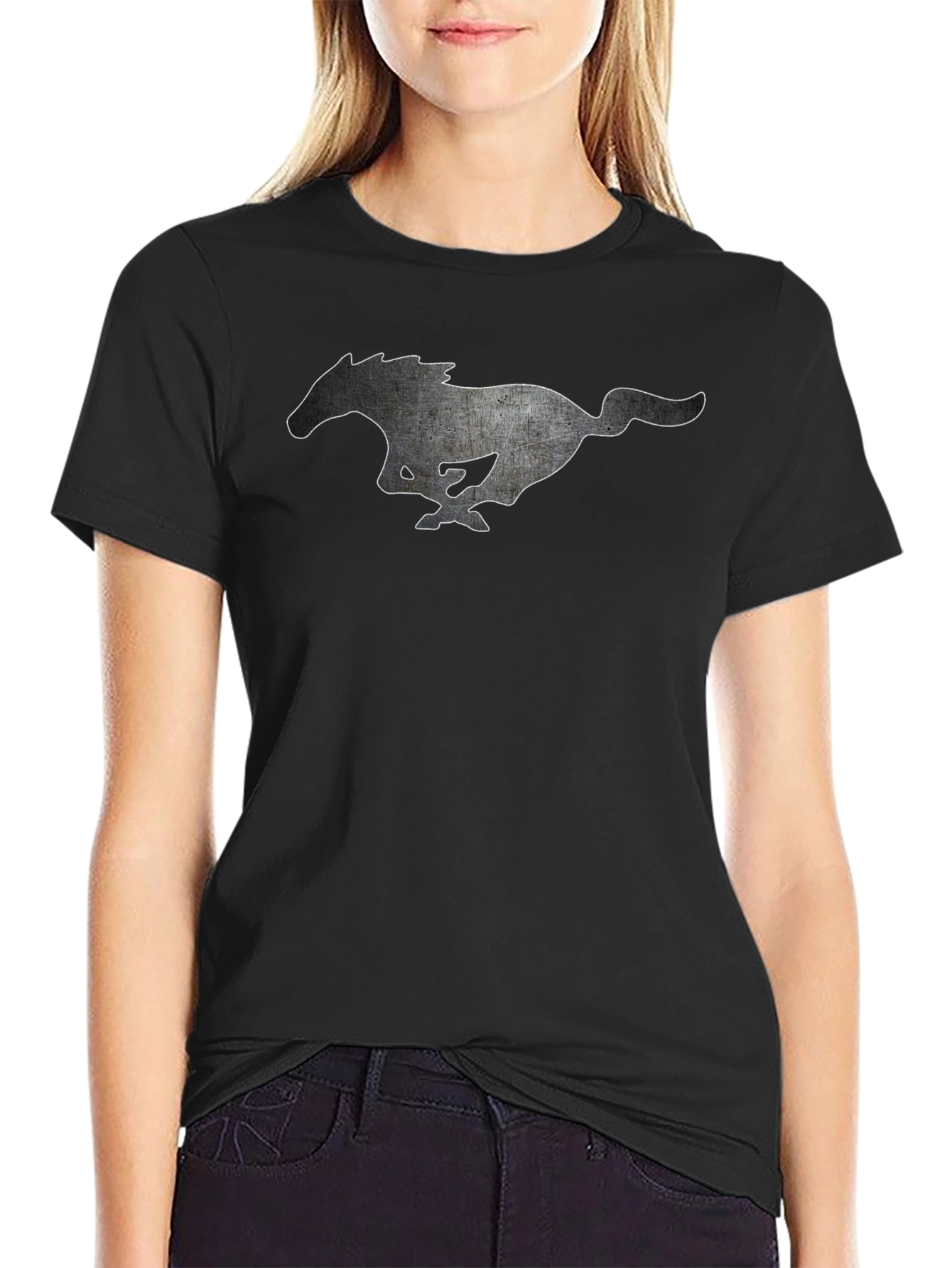 Black T-shirt with Running Horse Graphic