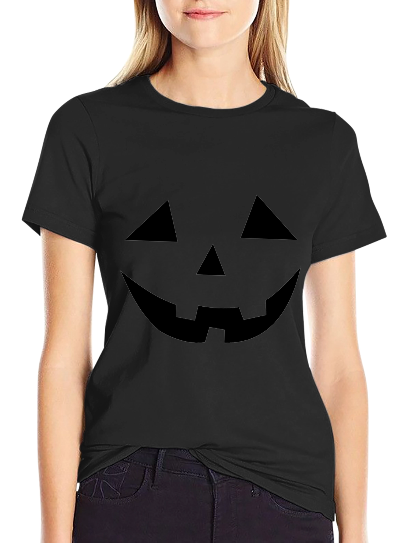 Halloween Pumpkin Face Black T-Shirt