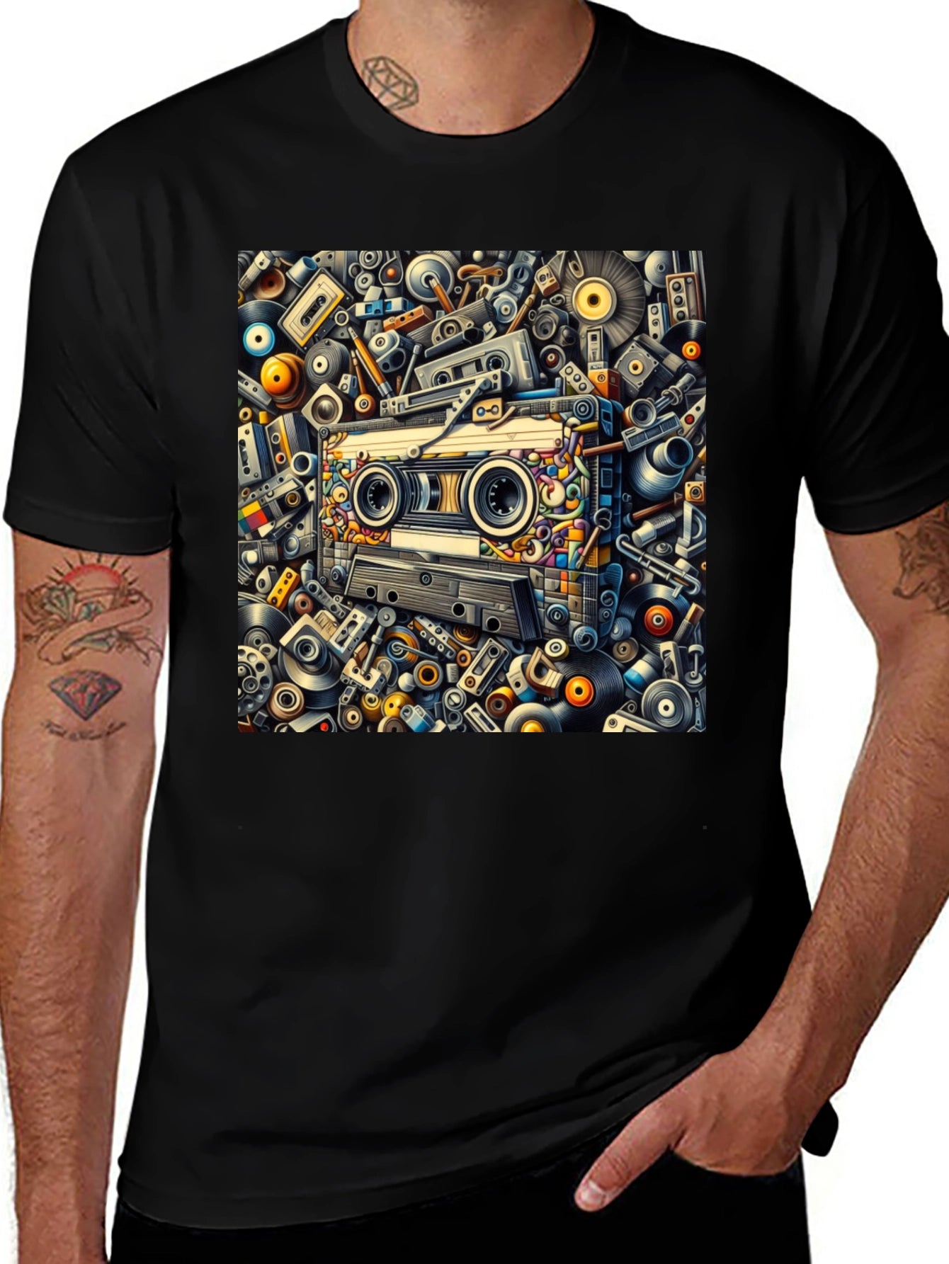 Retro Music Cassette Tape Design Black T-Shirt