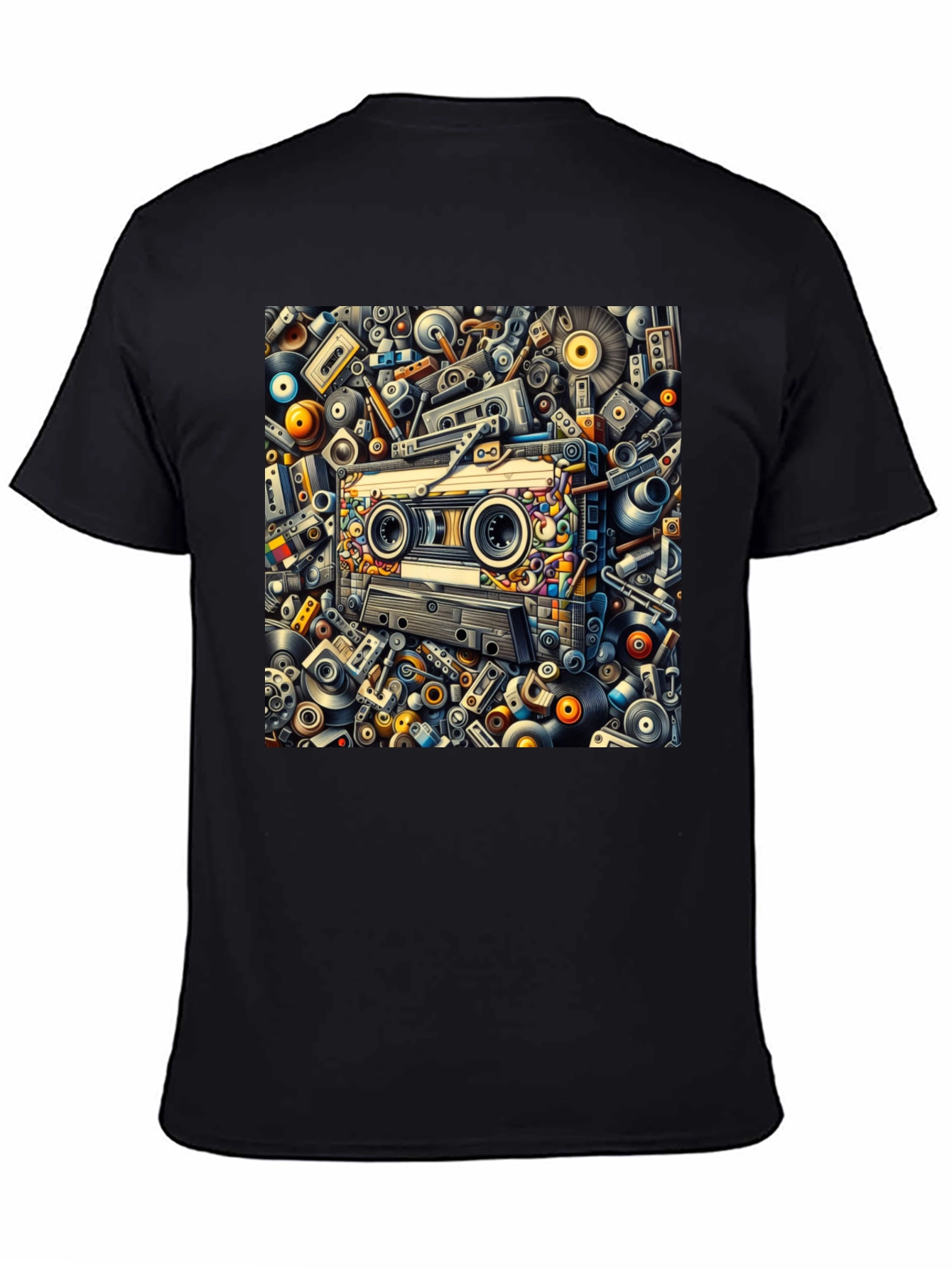 Retro Music Cassette Tape Design Black T-Shirt