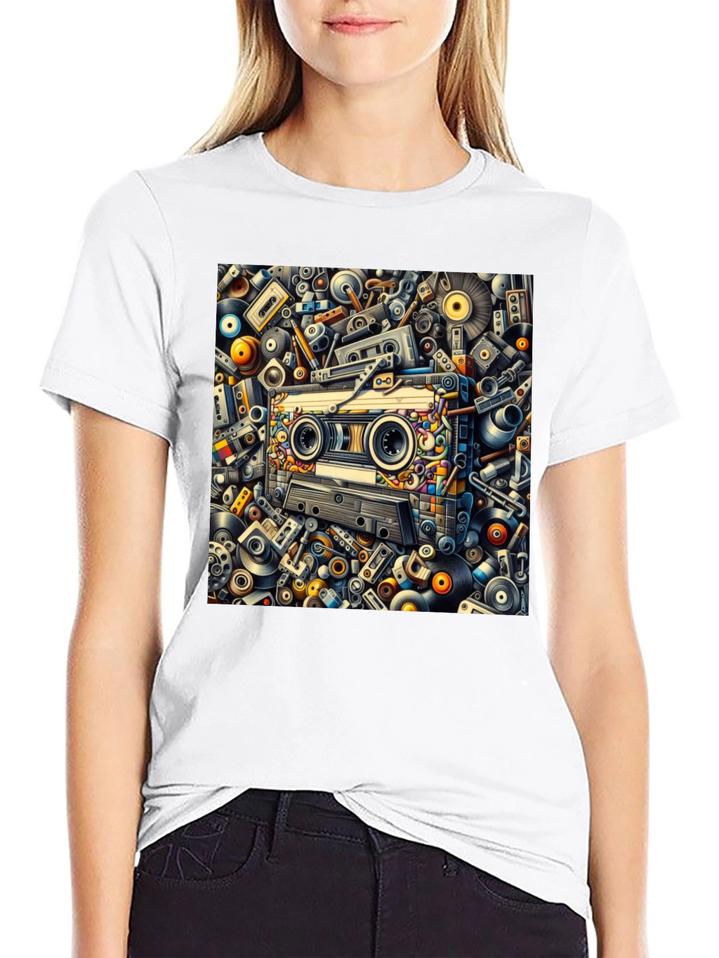 Retro Music Cassette Tape Design Black T-Shirt
