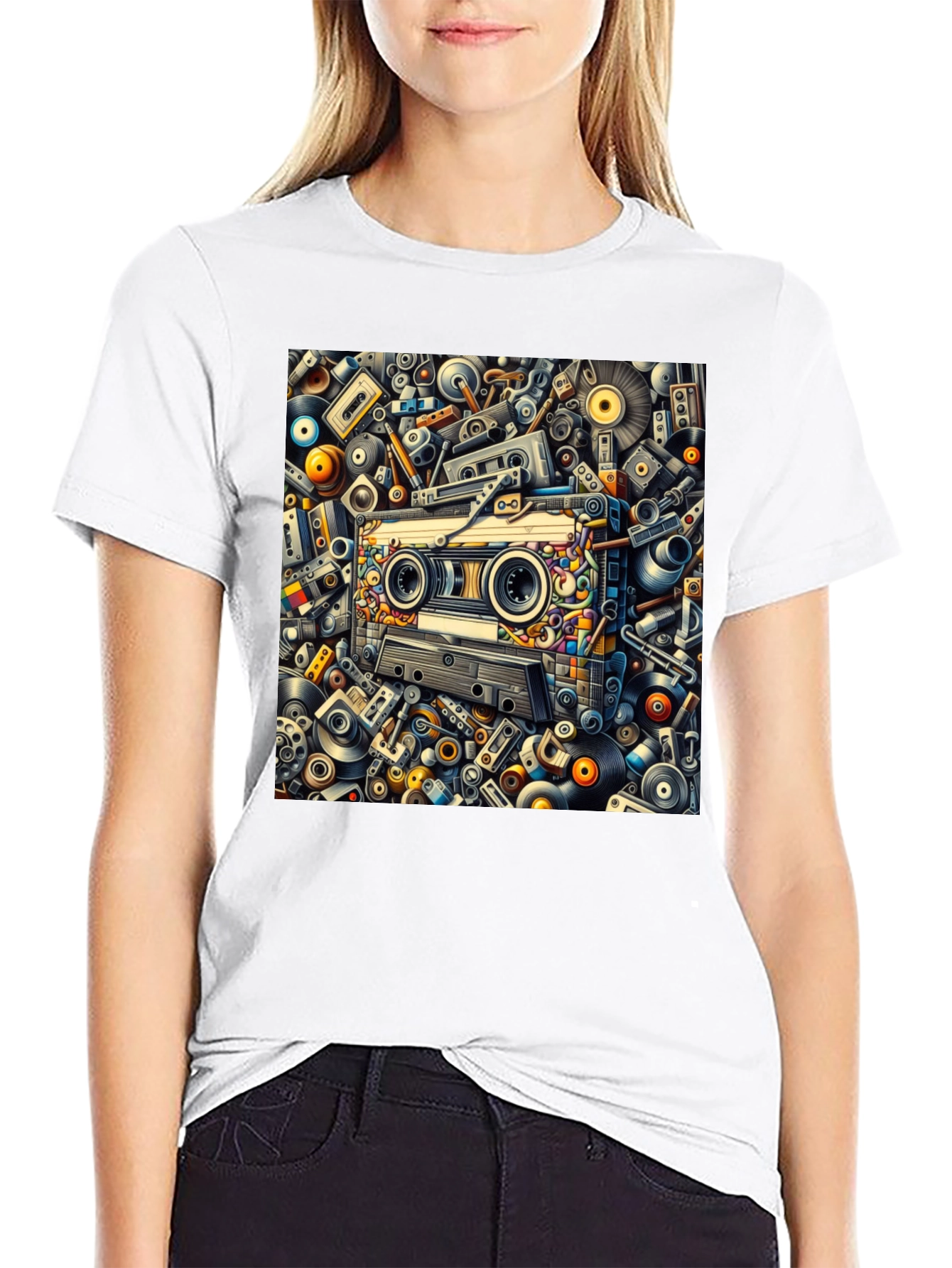 Retro Music Cassette Tape Design Black T-Shirt