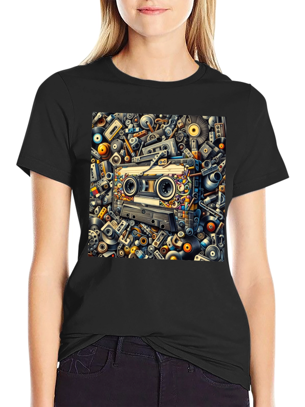 Retro Music Cassette Tape Design Black T-Shirt