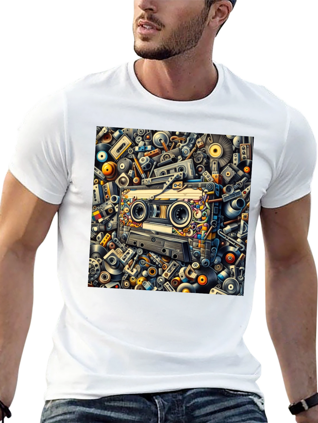 Retro Music Cassette Tape Design Black T-Shirt