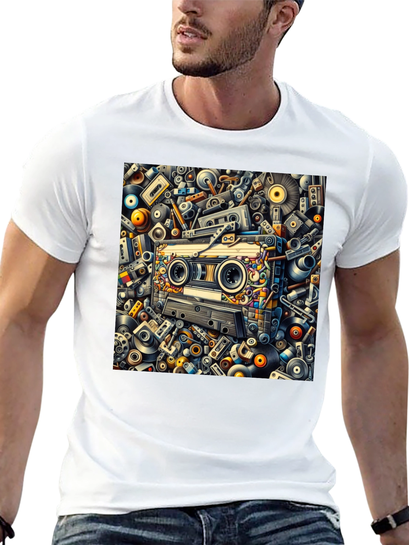 Retro Music Cassette Tape Design Black T-Shirt