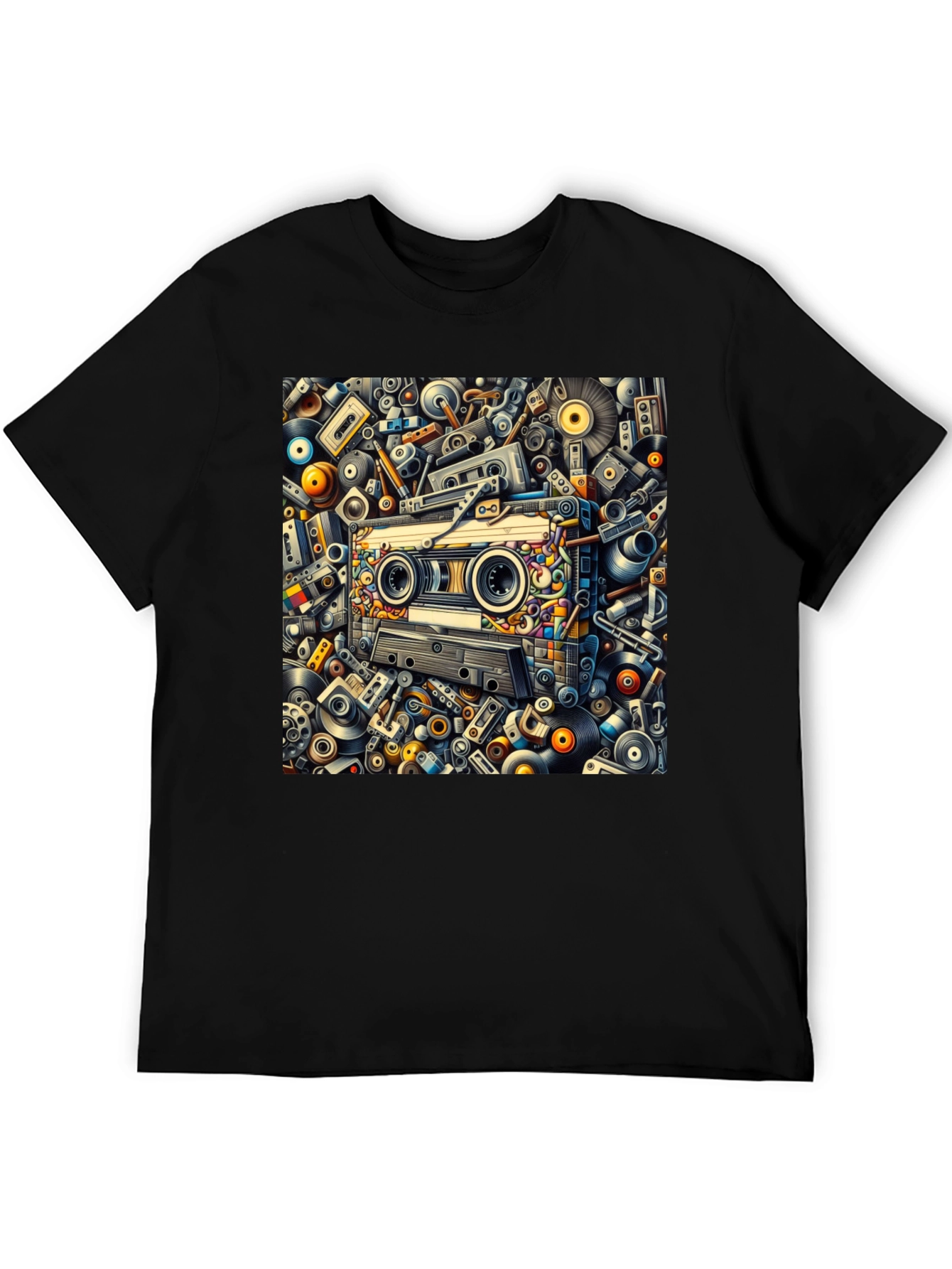 Retro Music Cassette Tape Design Black T-Shirt