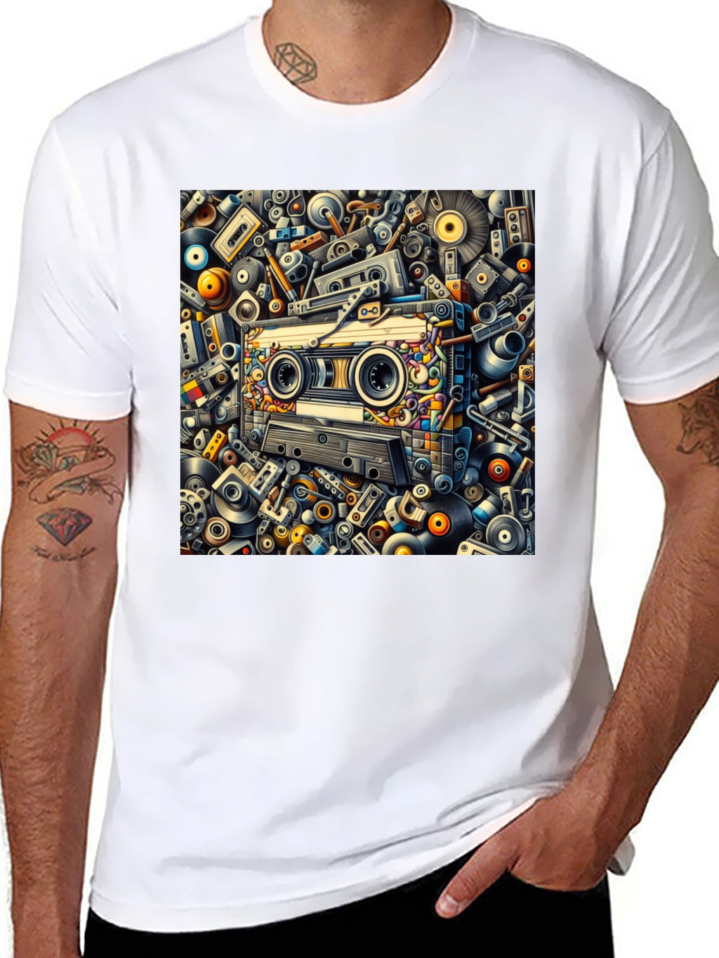 Retro Music Cassette Tape Design Black T-Shirt