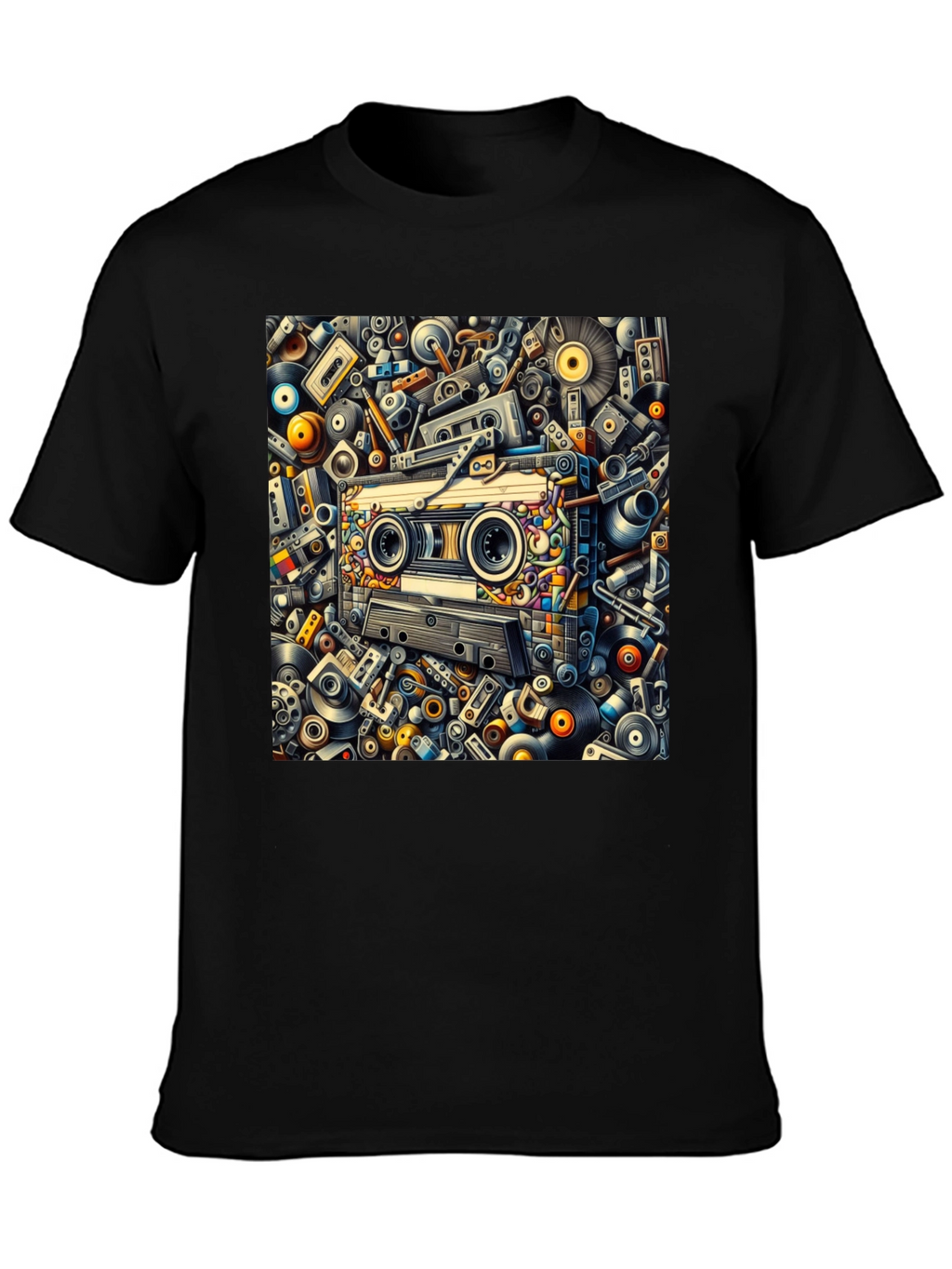 Retro Music Cassette Tape Design Black T-Shirt
