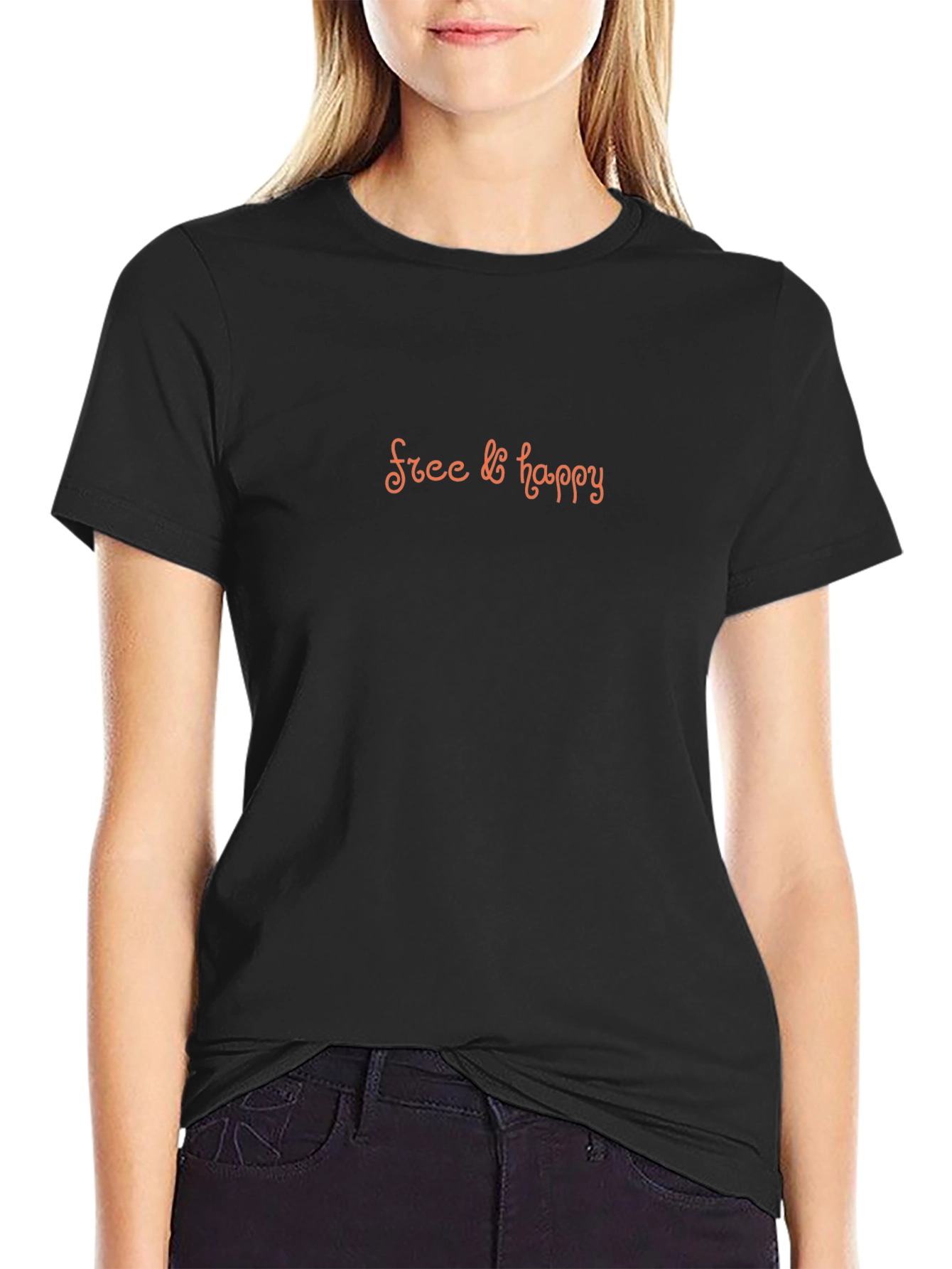 Free & Happy Black Crew Neck T-Shirt