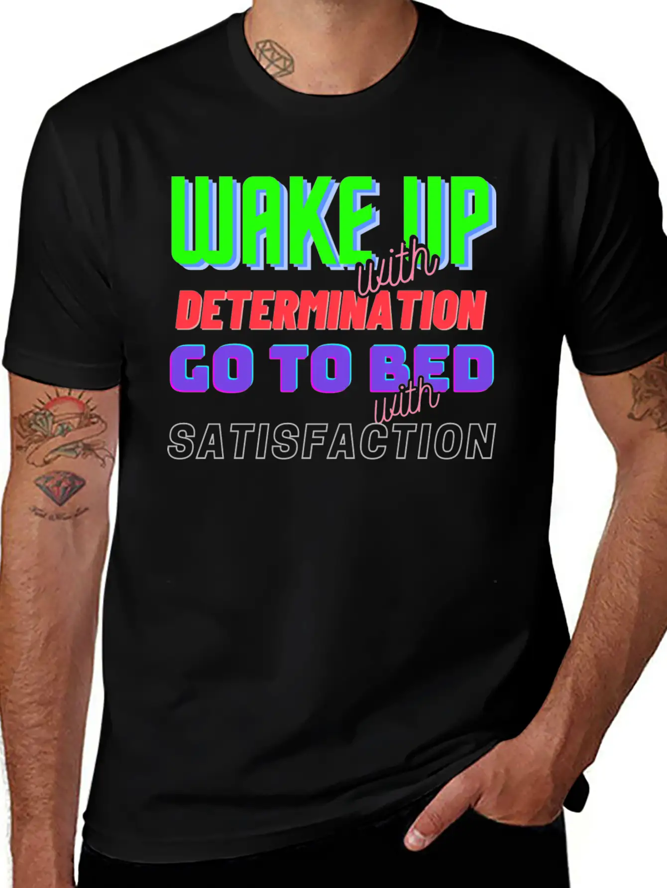 Wake Up With Determination Satisfaction Unisex Short Sleeve Soft Cotton T-Shirt – Casual Everyday Wear