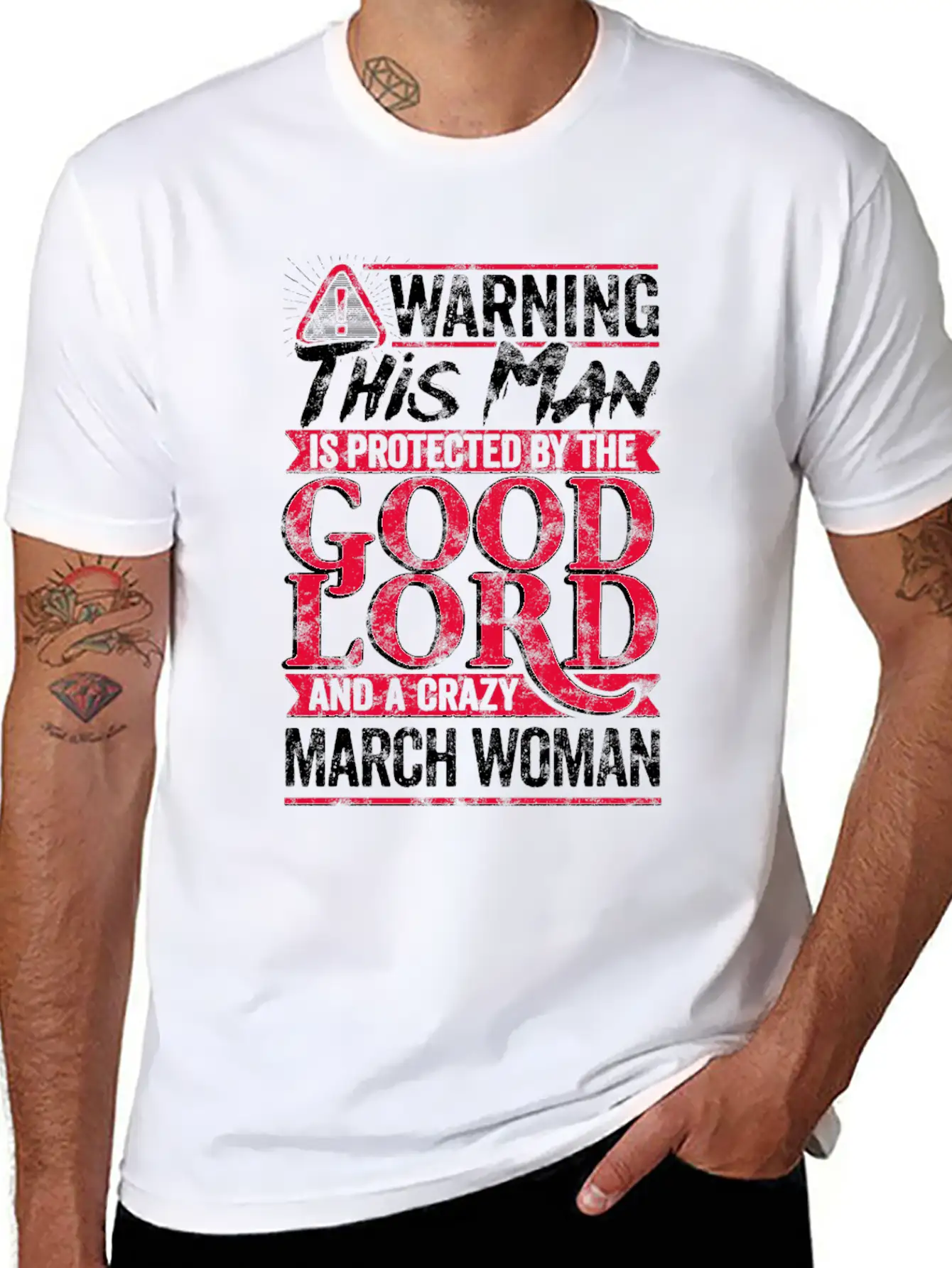 Warning Man Protected By Crazy March Woman Unisex Casual T-Shirt – Clean Design For Daily Comfort