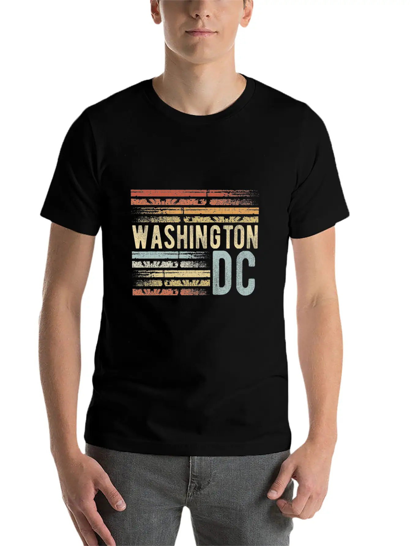Washington DC Outfit Retro Sunset Unisex Short Sleeve Soft Cotton T-Shirt – Casual Everyday Wear