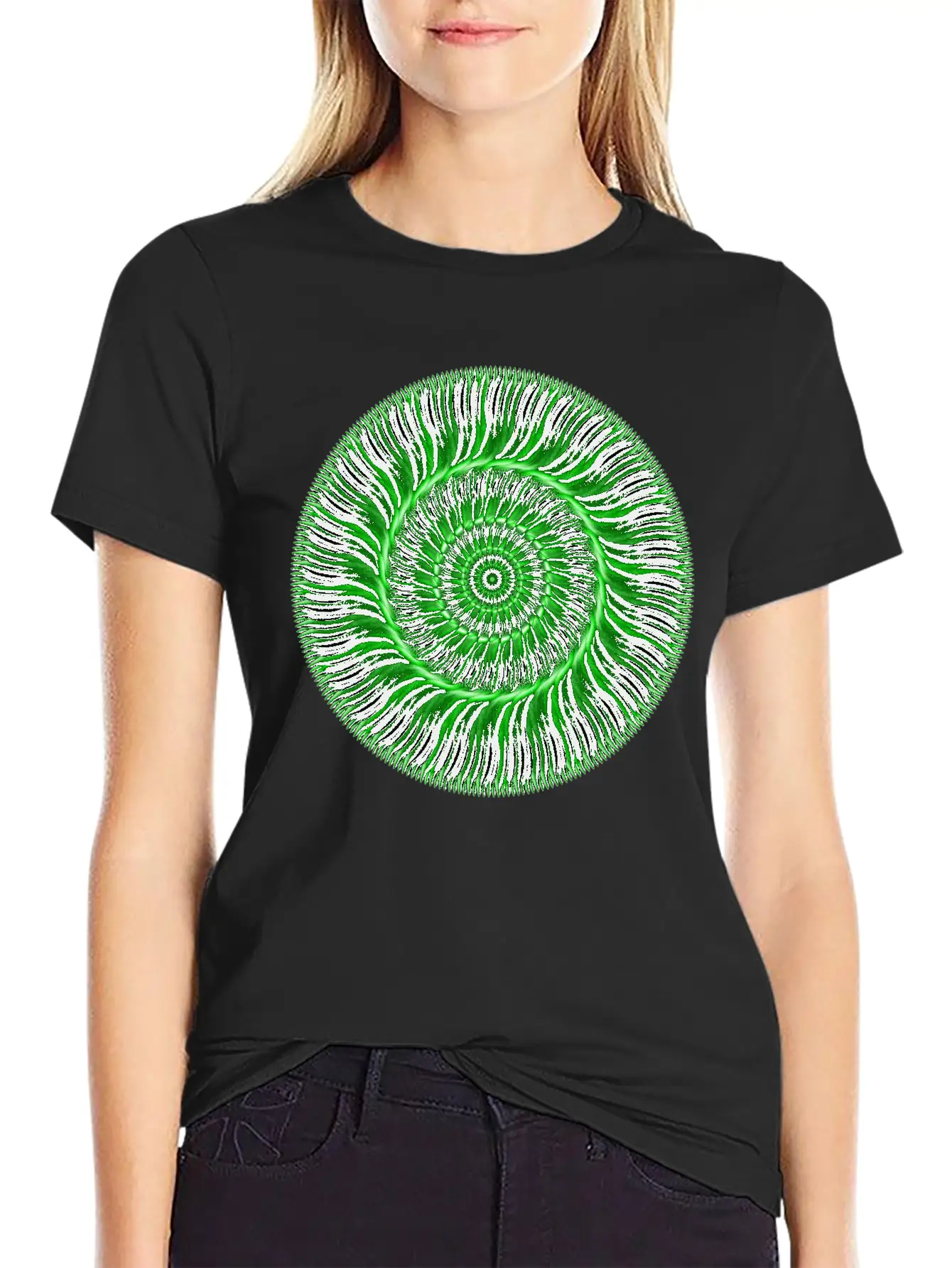 Watcher Of Green Mandala Breathable Soft Cotton T-Shirt – Timeless Casual Look