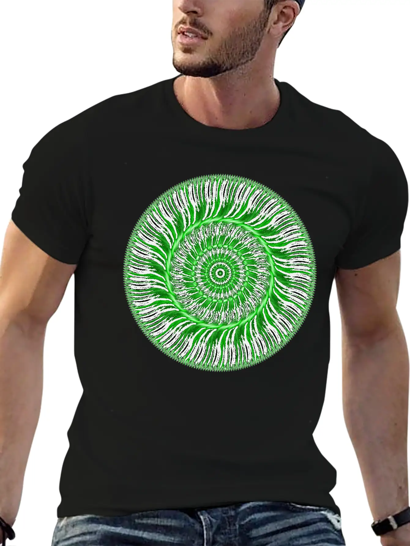 Watcher Of Green Mandala Breathable Soft Cotton T-Shirt – Timeless Casual Look