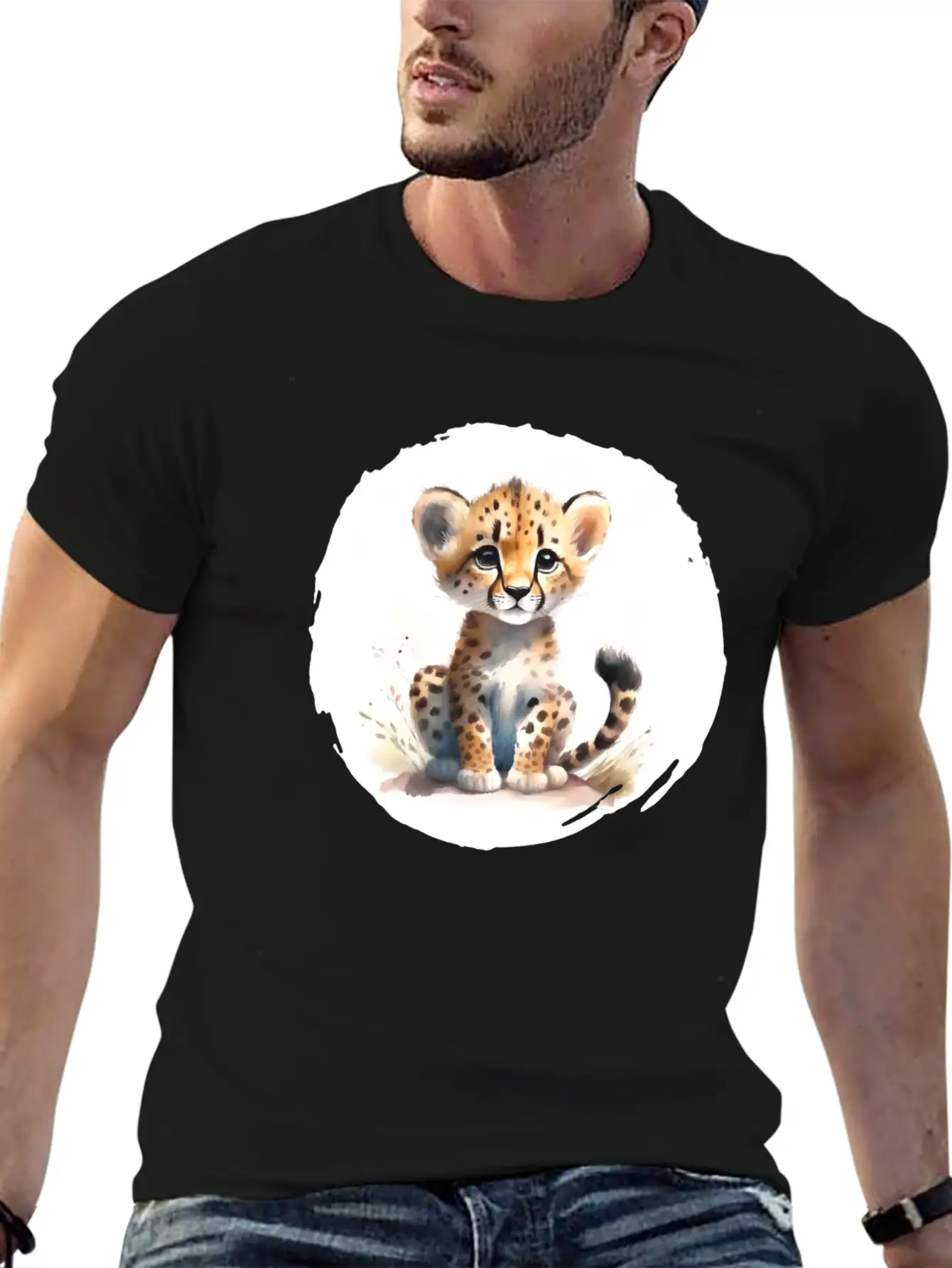 Watercolor Cheetah Stylish Everyday T-Shirt – Unisex Basic Cotton Tee