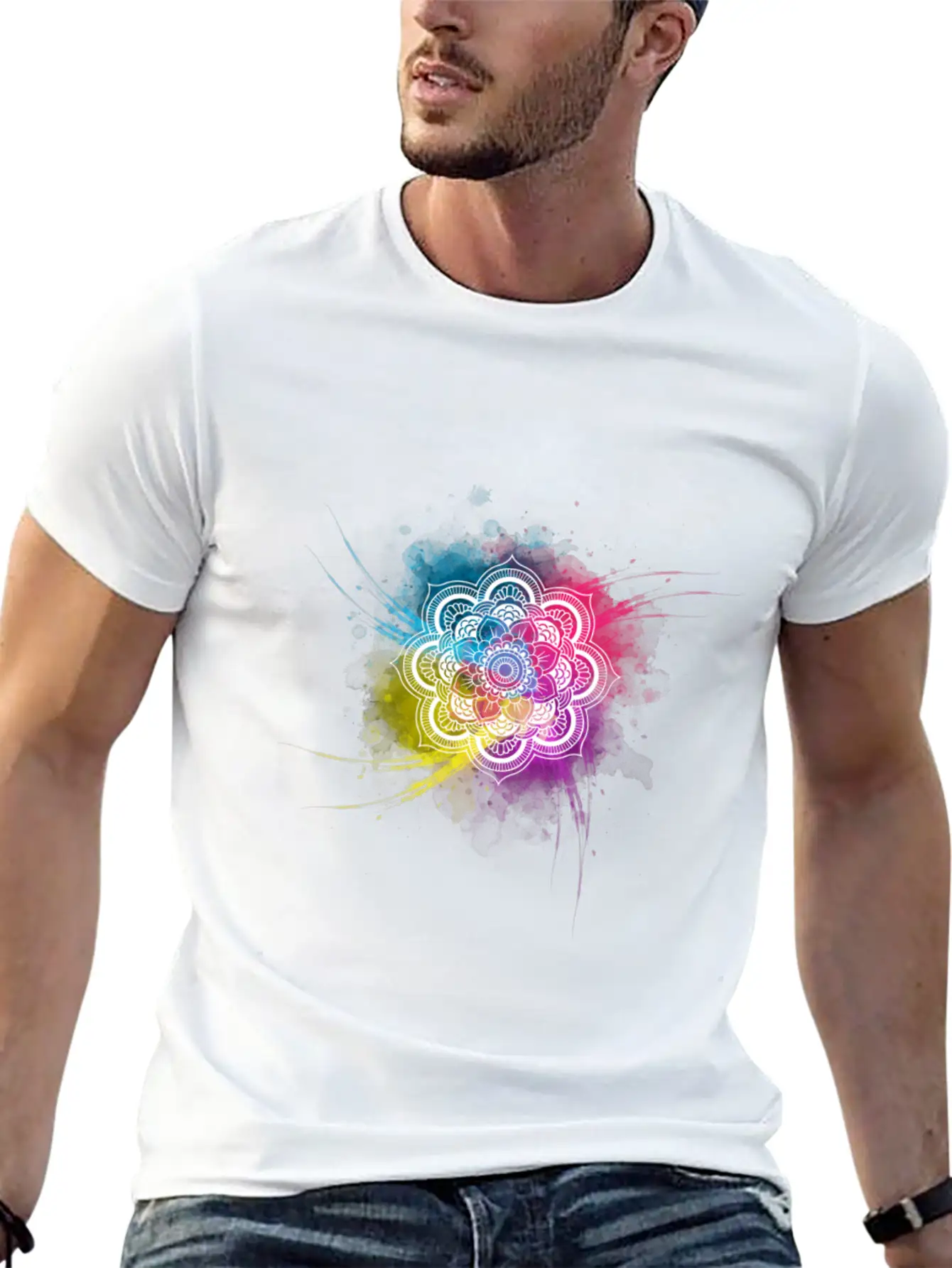 Watercolor Mandala Casual Graphic T-Shirt – Simple And Comfortable Daily Wear