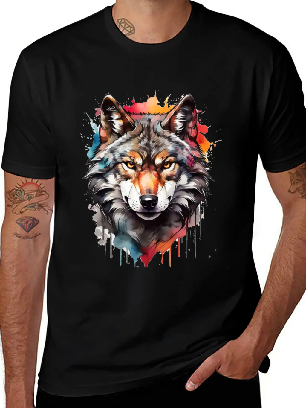 Watercolor Wolf Unisex Casual T-Shirt – Clean Design For Daily Comfort