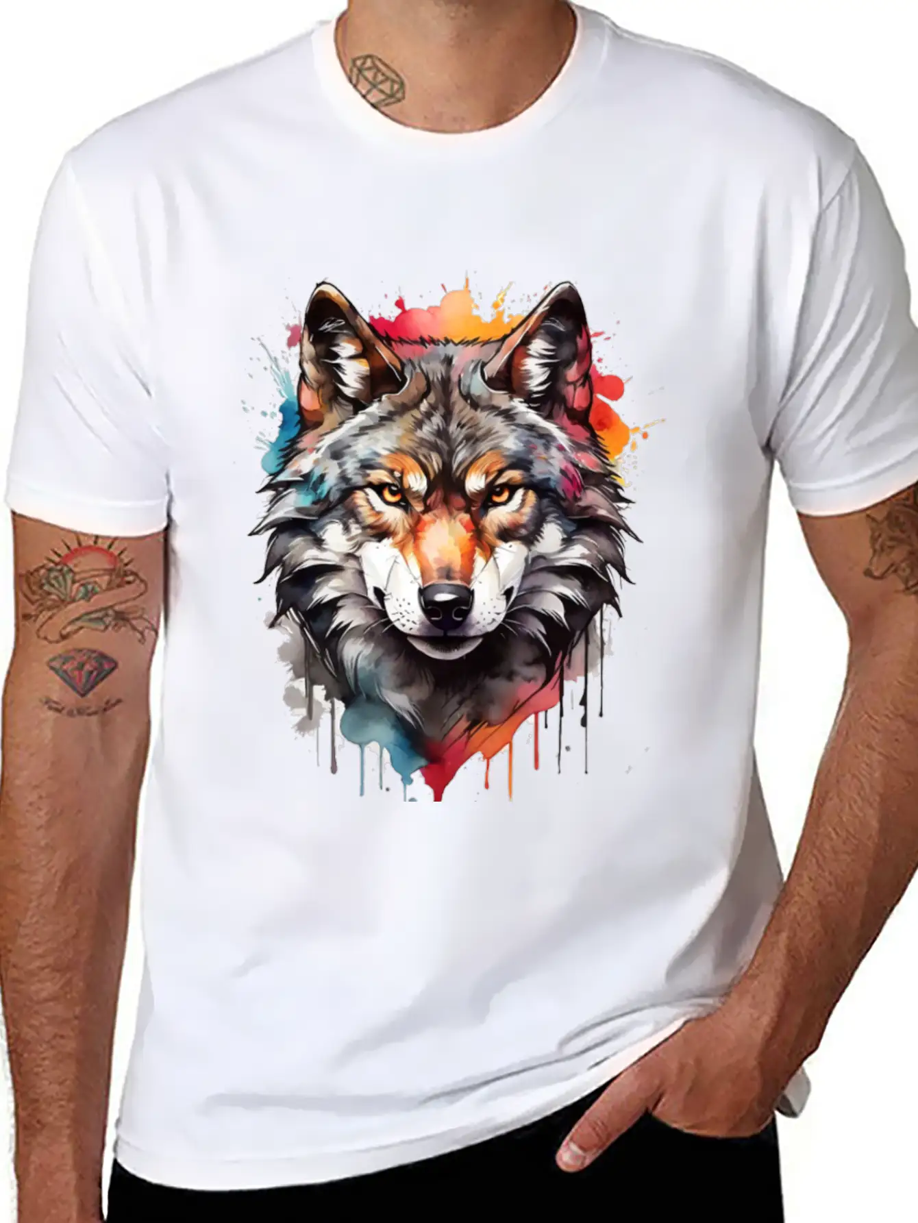 Watercolor Wolf Unisex Casual T-Shirt – Clean Design For Daily Comfort