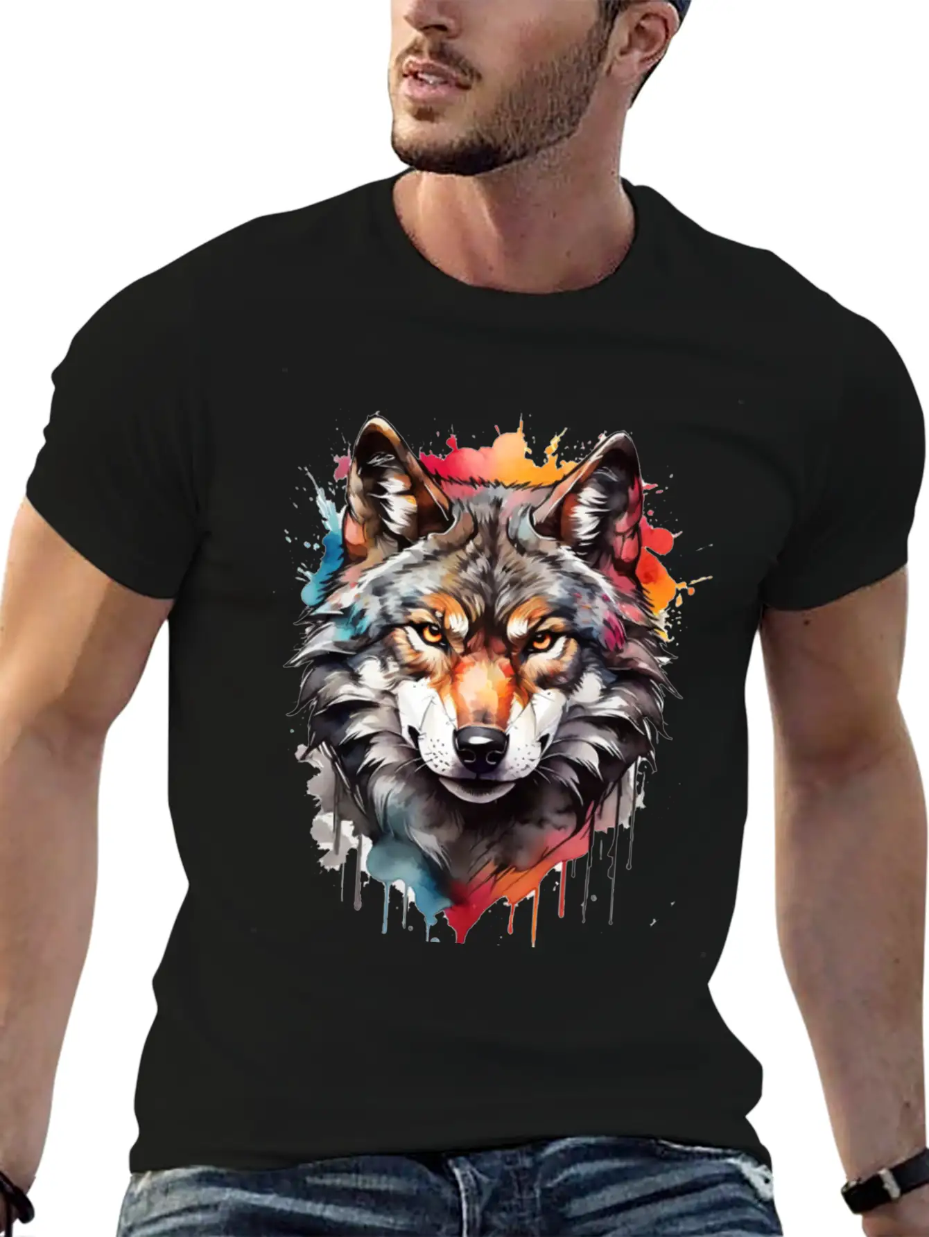 Watercolor Wolf Unisex Casual T-Shirt – Clean Design For Daily Comfort