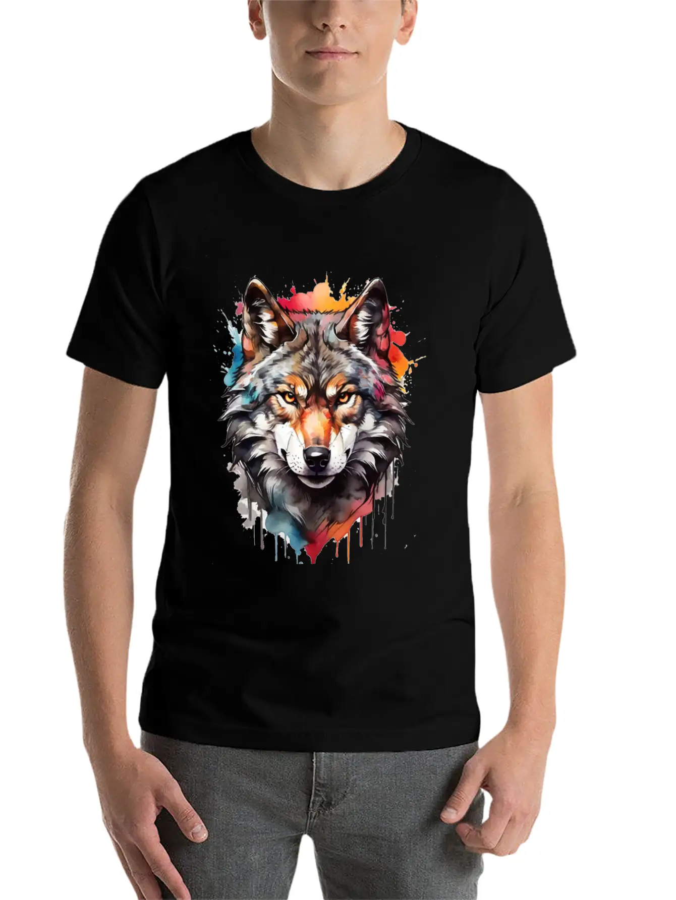 Watercolor Wolf Unisex Casual T-Shirt – Clean Design For Daily Comfort