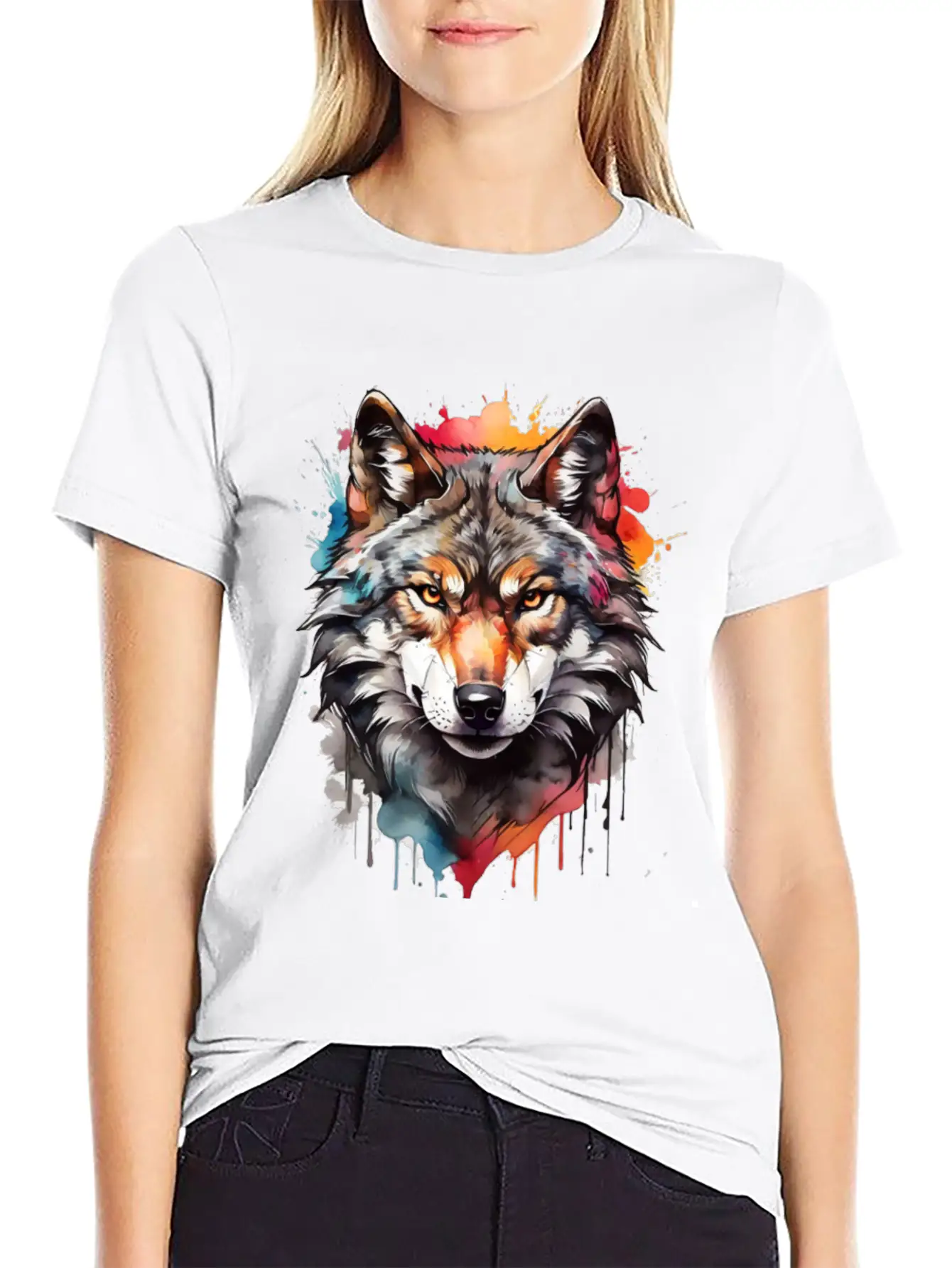 Watercolor Wolf Unisex Casual T-Shirt – Clean Design For Daily Comfort