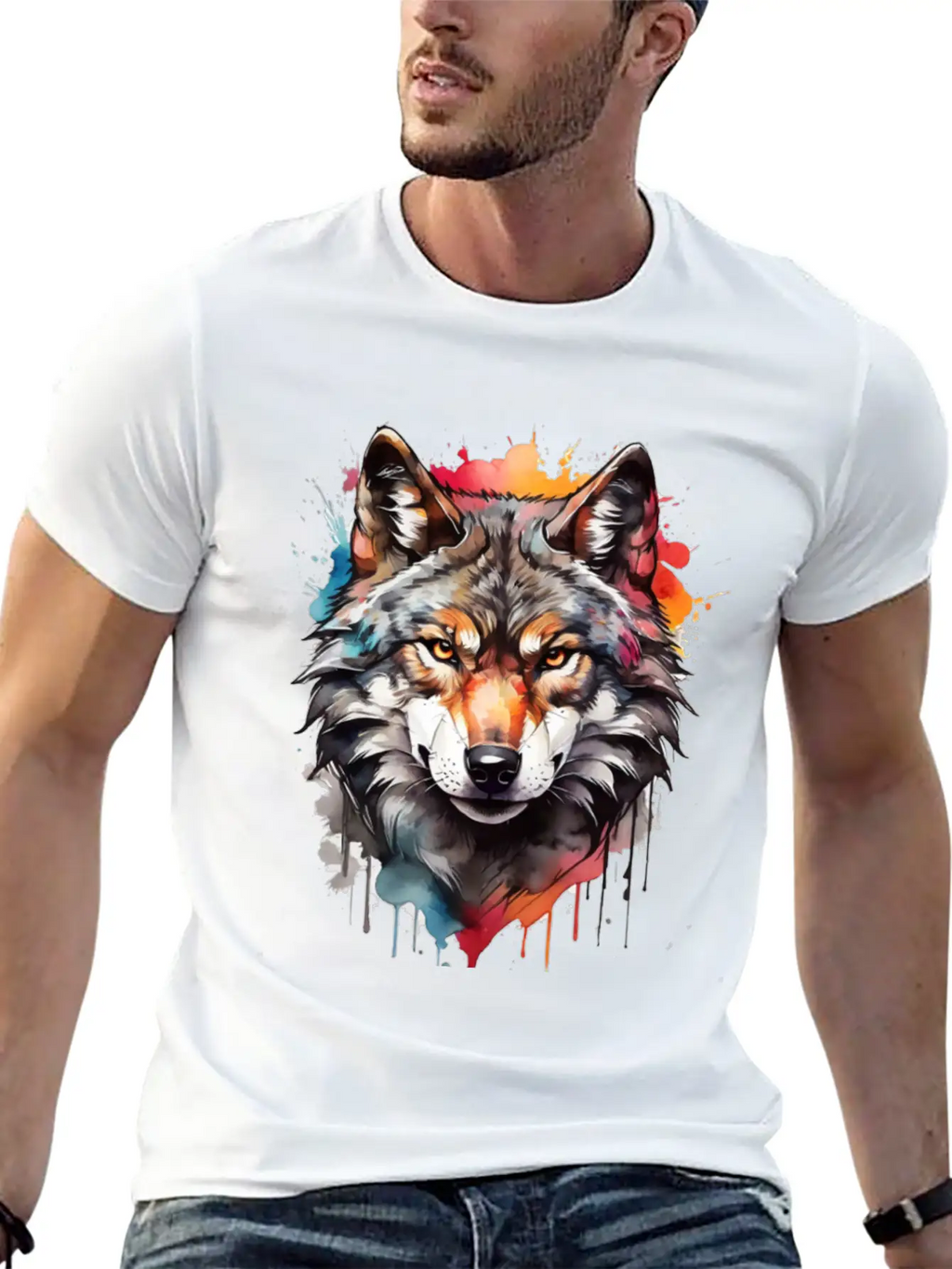 Watercolor Wolf Unisex Casual T-Shirt – Clean Design For Daily Comfort