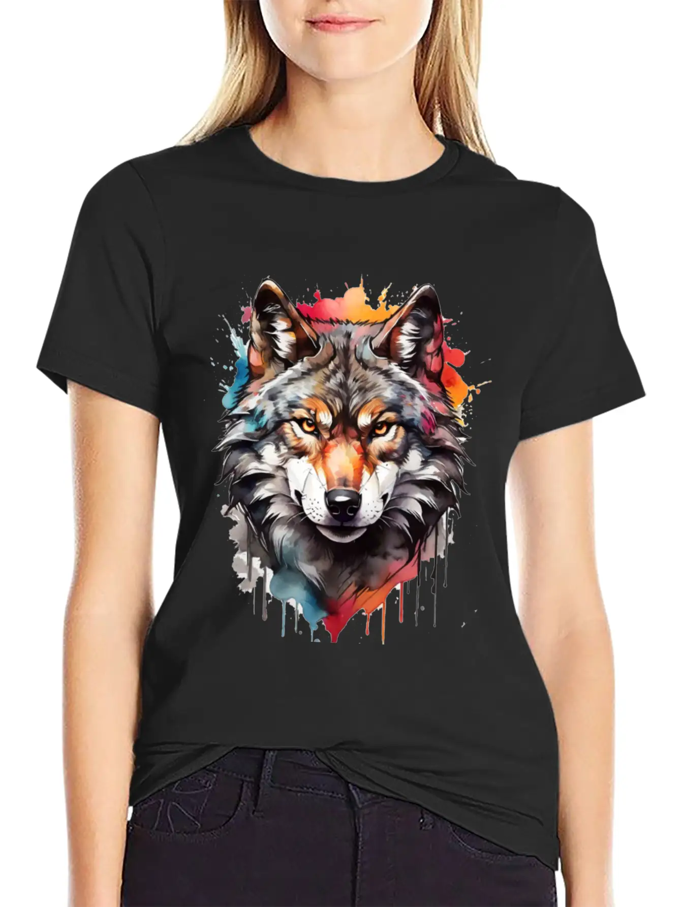 Watercolor Wolf Unisex Casual T-Shirt – Clean Design For Daily Comfort