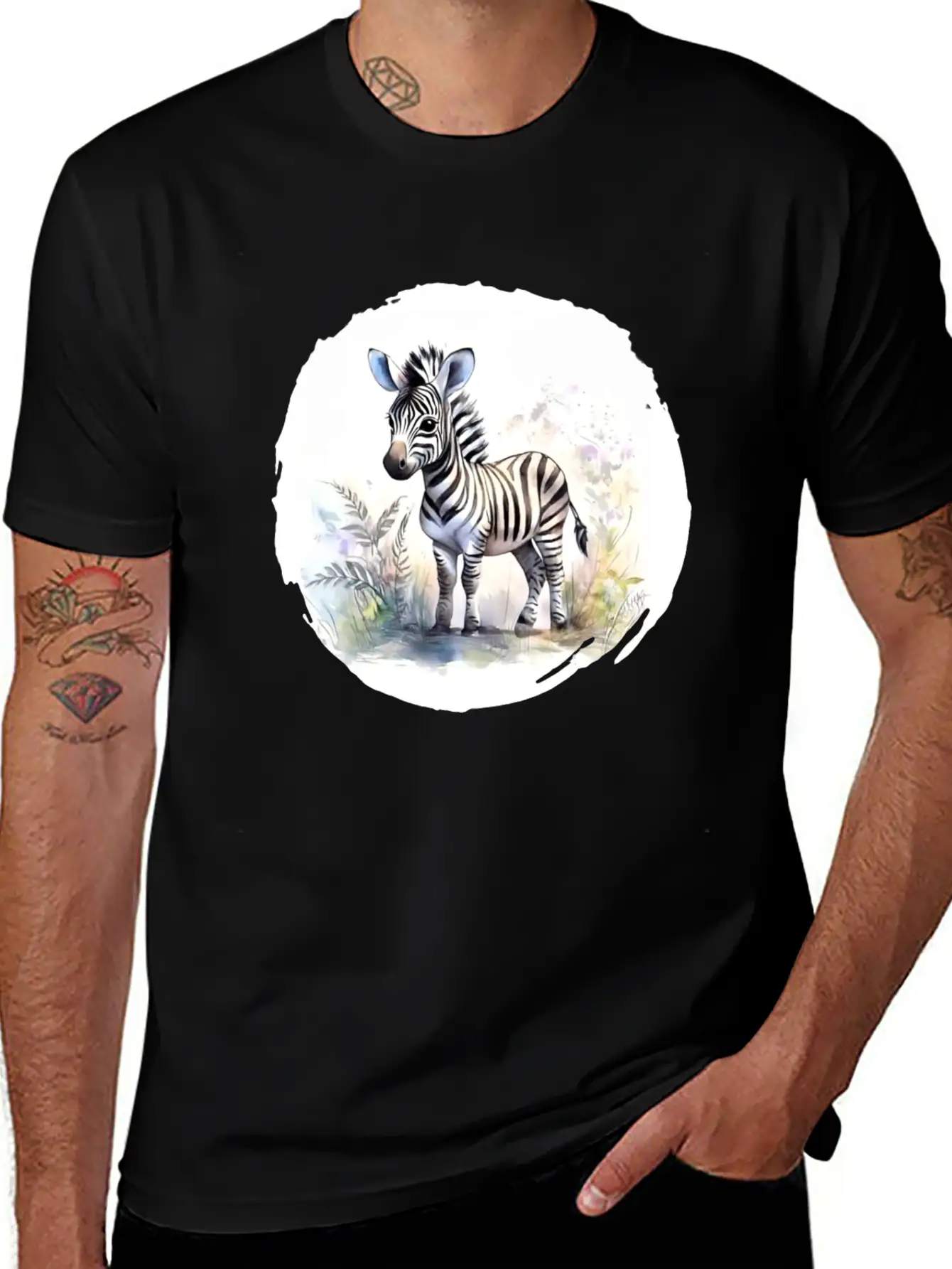 Watercolor Zebra Unisex Short Sleeve Soft Cotton T-Shirt – Casual Everyday Wear