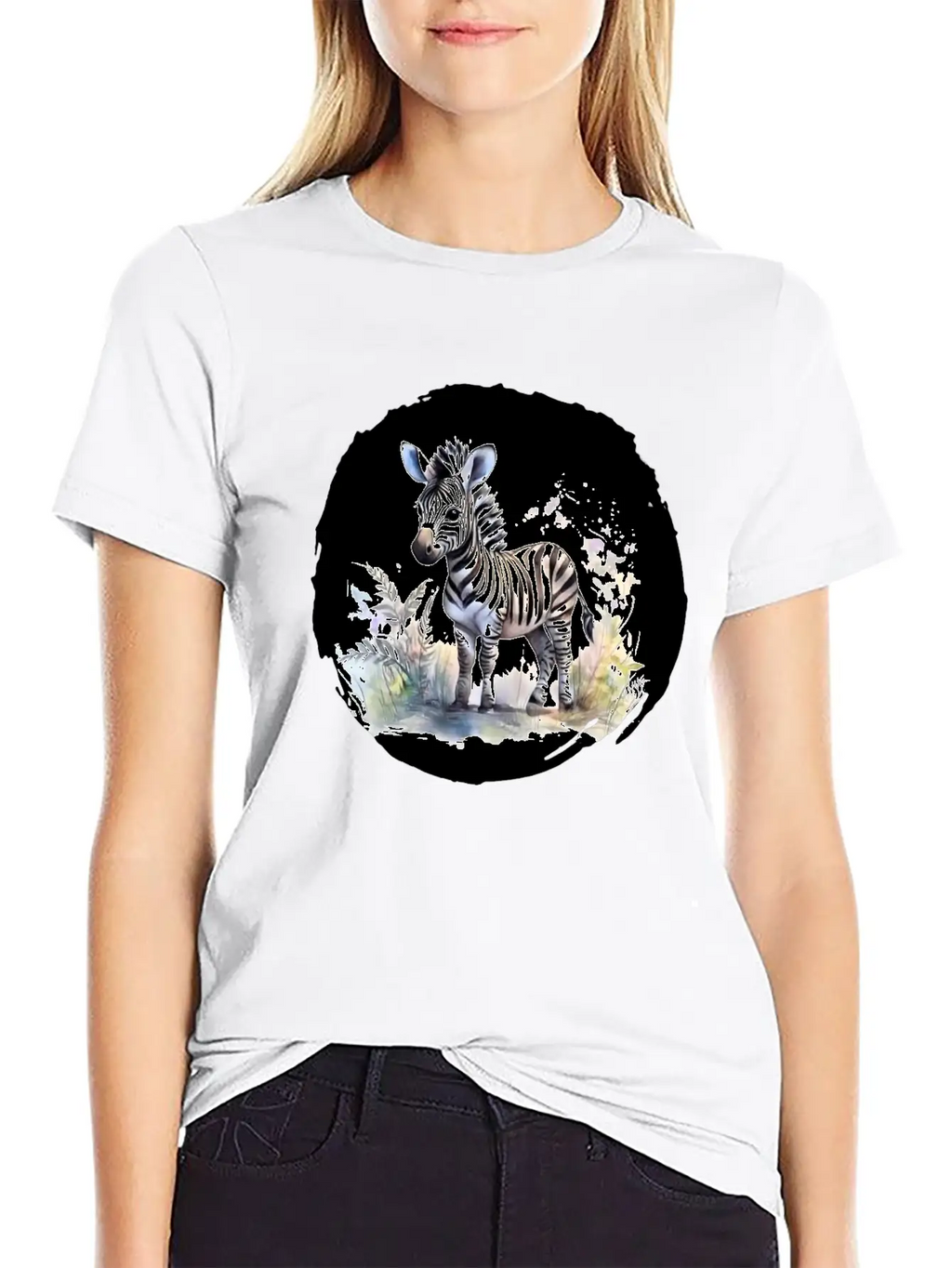 Watercolor Zebra Unisex Short Sleeve Soft Cotton T-Shirt – Casual Everyday Wear