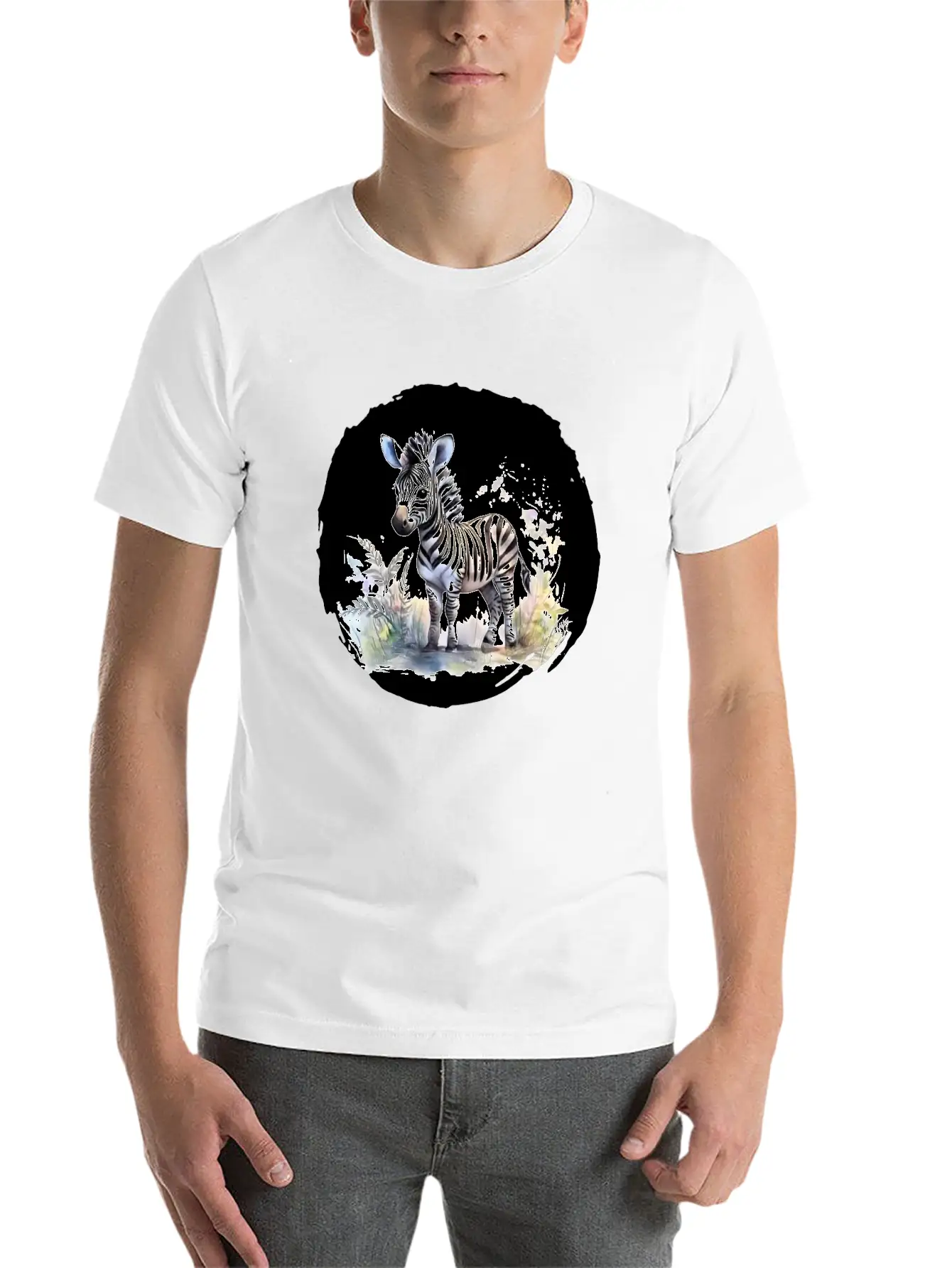 Watercolor Zebra Unisex Short Sleeve Soft Cotton T-Shirt – Casual Everyday Wear
