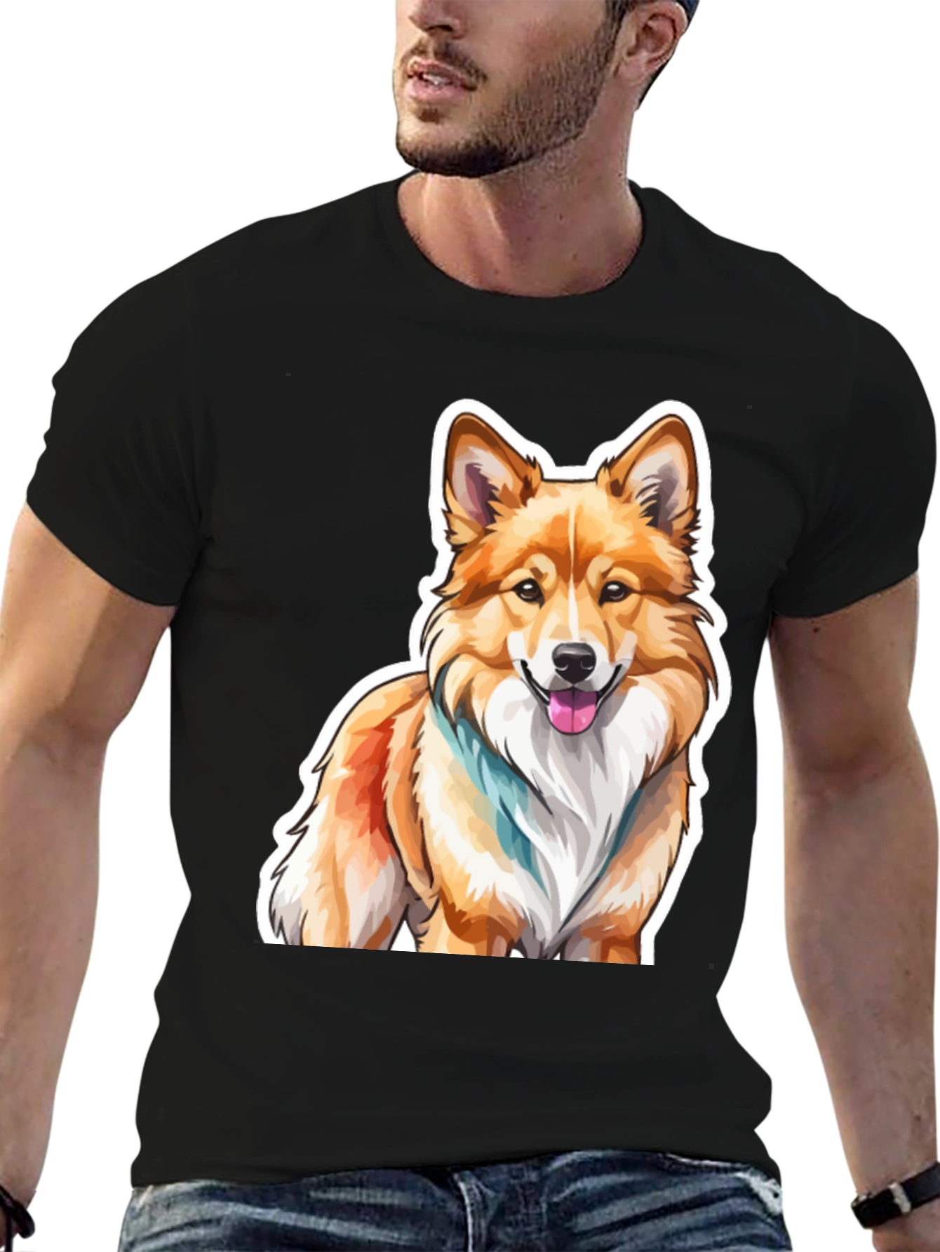 Corgi Dog Graphic Black T-Shirt