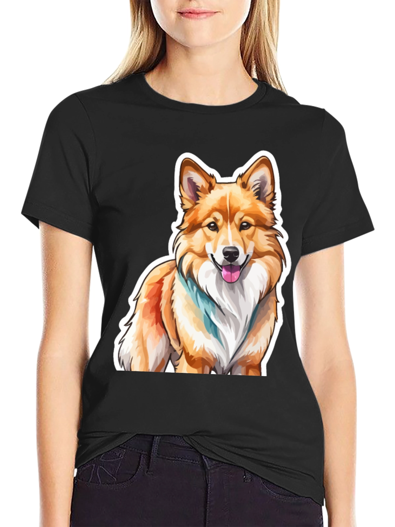 Corgi Dog Graphic Black T-Shirt
