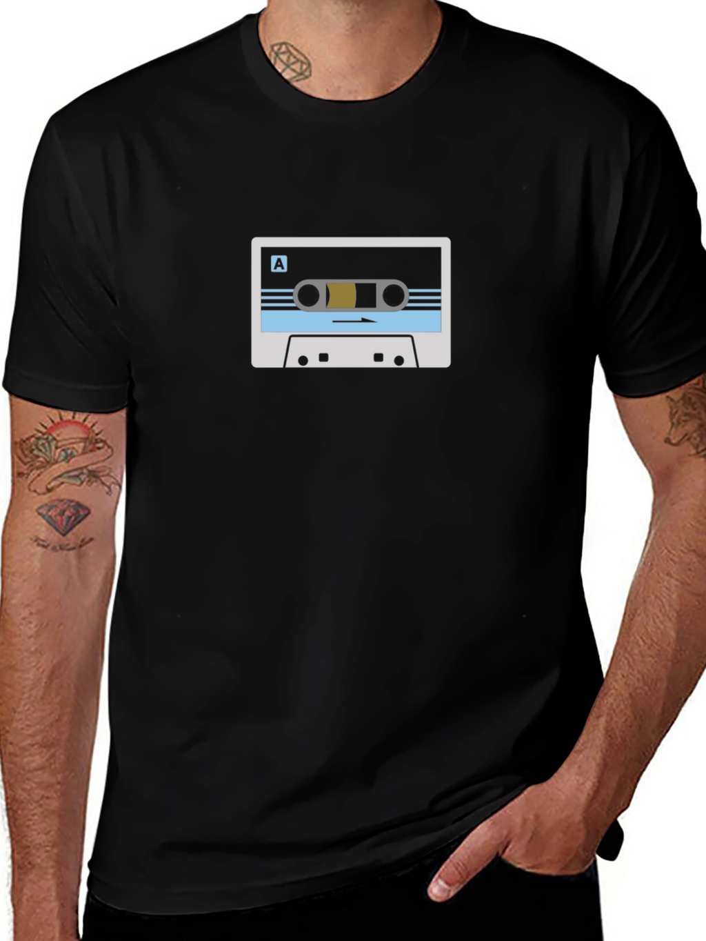 Retro Mixtape Graphic Tee - Black Cotton Blend T-Shirt