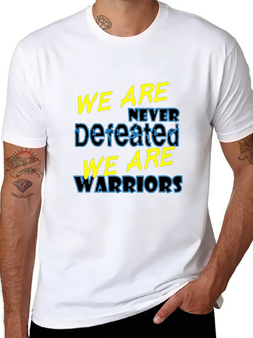 We Are Never Defeated We Are Warriors Unisex Short Sleeve Soft Cotton T-Shirt – Casual Everyday Wear