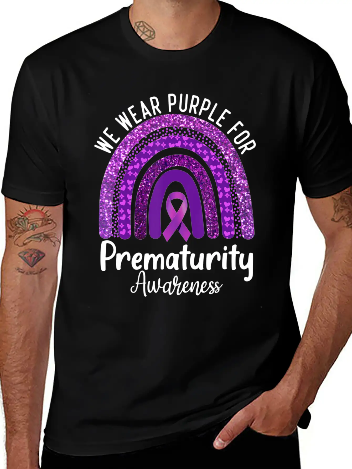 We Wear Purple Rainbow For Prematurity Awareness Stylish Everyday T-Shirt – Unisex Basic Cotton Tee