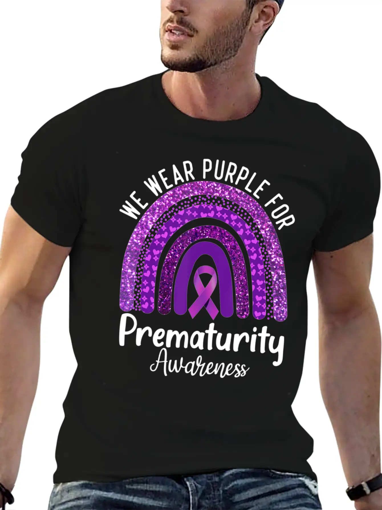 We Wear Purple Rainbow For Prematurity Awareness Stylish Everyday T-Shirt – Unisex Basic Cotton Tee