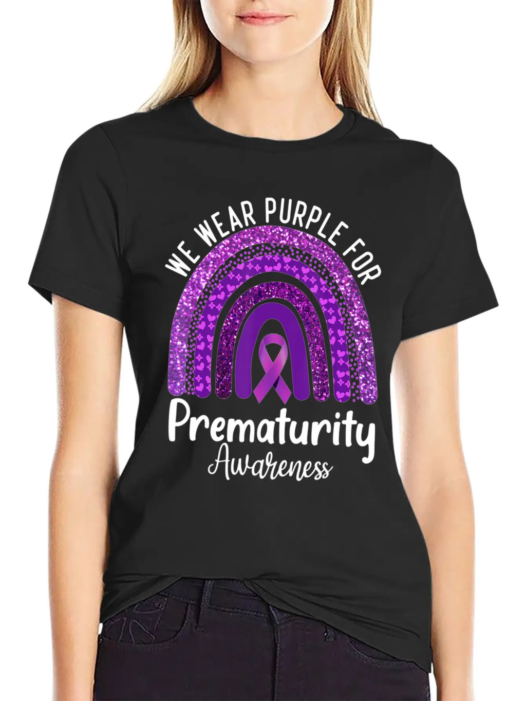 We Wear Purple Rainbow For Prematurity Awareness Stylish Everyday T-Shirt – Unisex Basic Cotton Tee