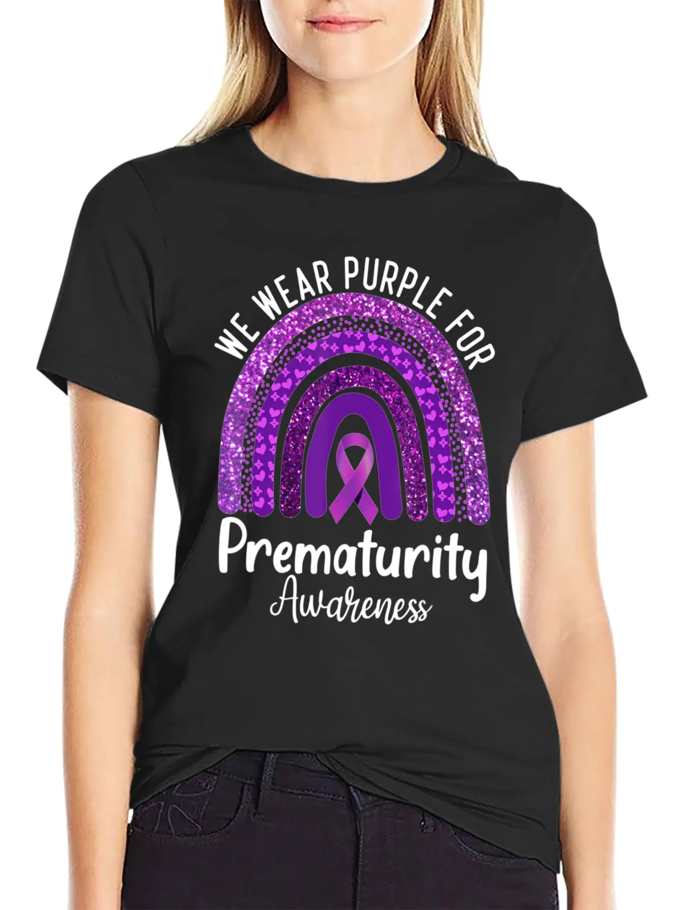 We Wear Purple Rainbow For Prematurity Awareness Stylish Everyday T-Shirt – Unisex Basic Cotton Tee
