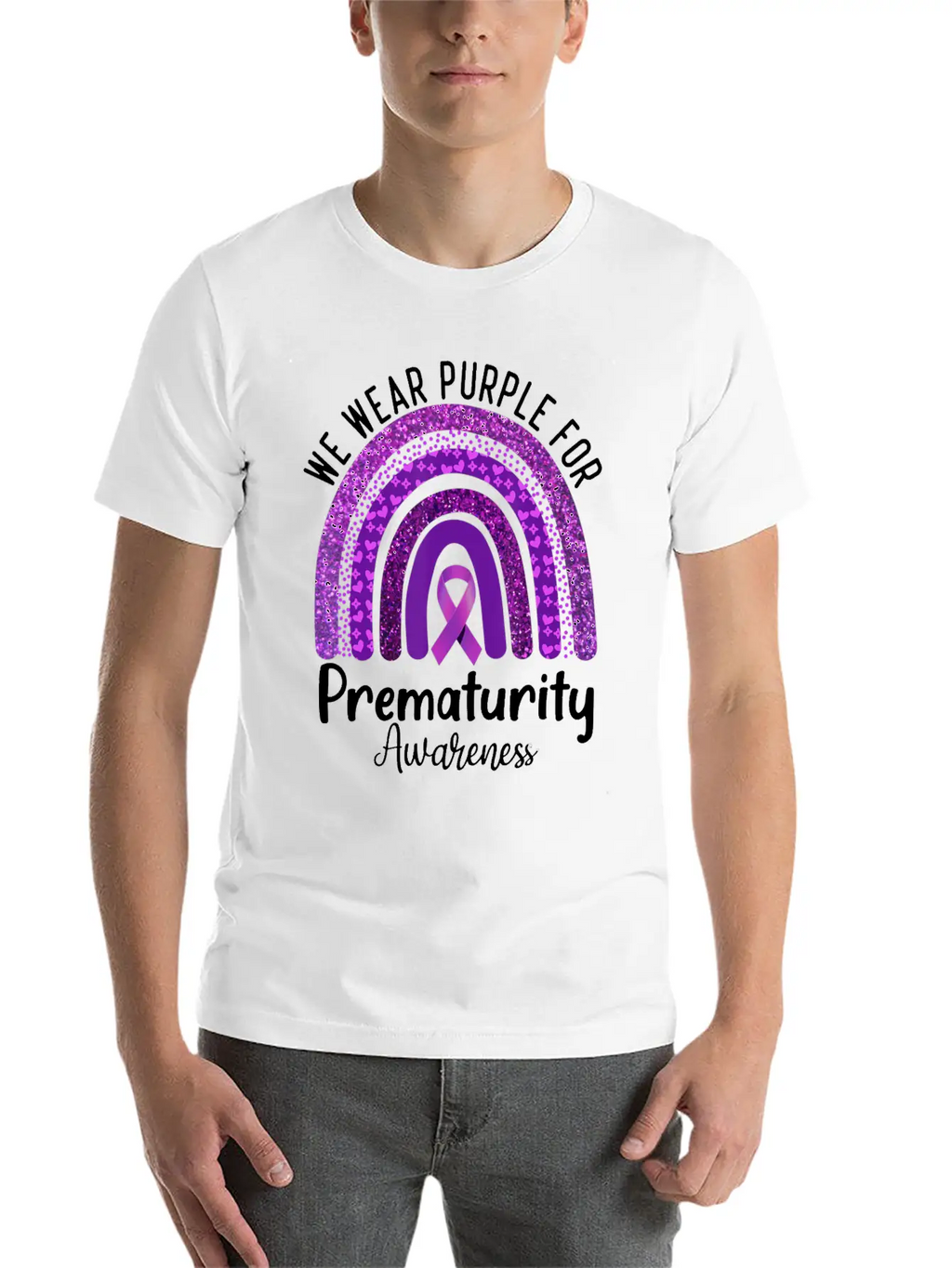 We Wear Purple Rainbow For Prematurity Awareness Stylish Everyday T-Shirt – Unisex Basic Cotton Tee