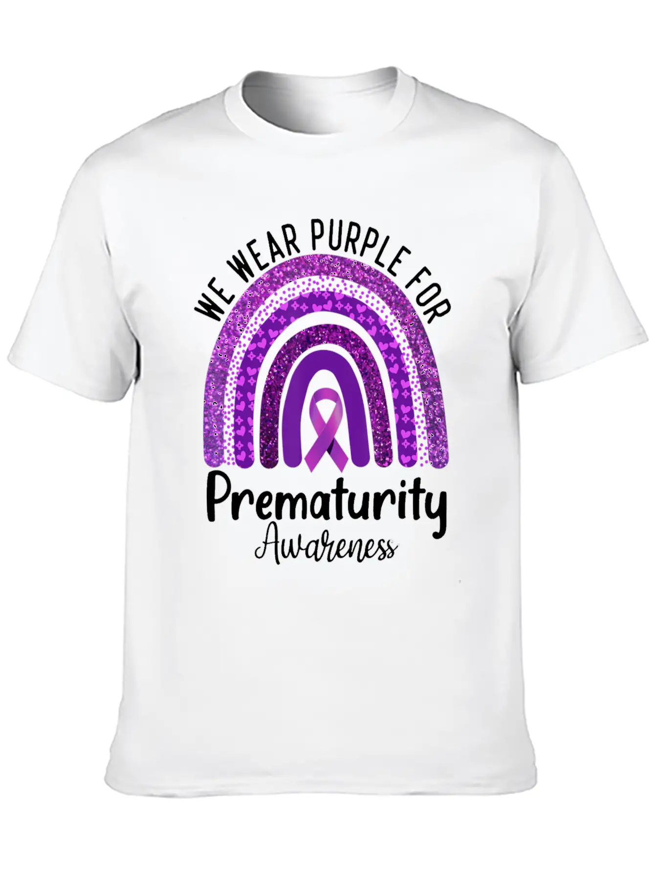 We Wear Purple Rainbow For Prematurity Awareness Stylish Everyday T-Shirt – Unisex Basic Cotton Tee