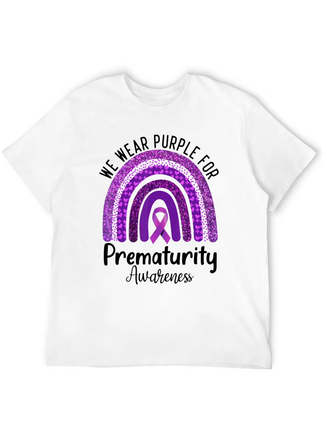 We Wear Purple Rainbow For Prematurity Awareness Stylish Everyday T-Shirt – Unisex Basic Cotton Tee